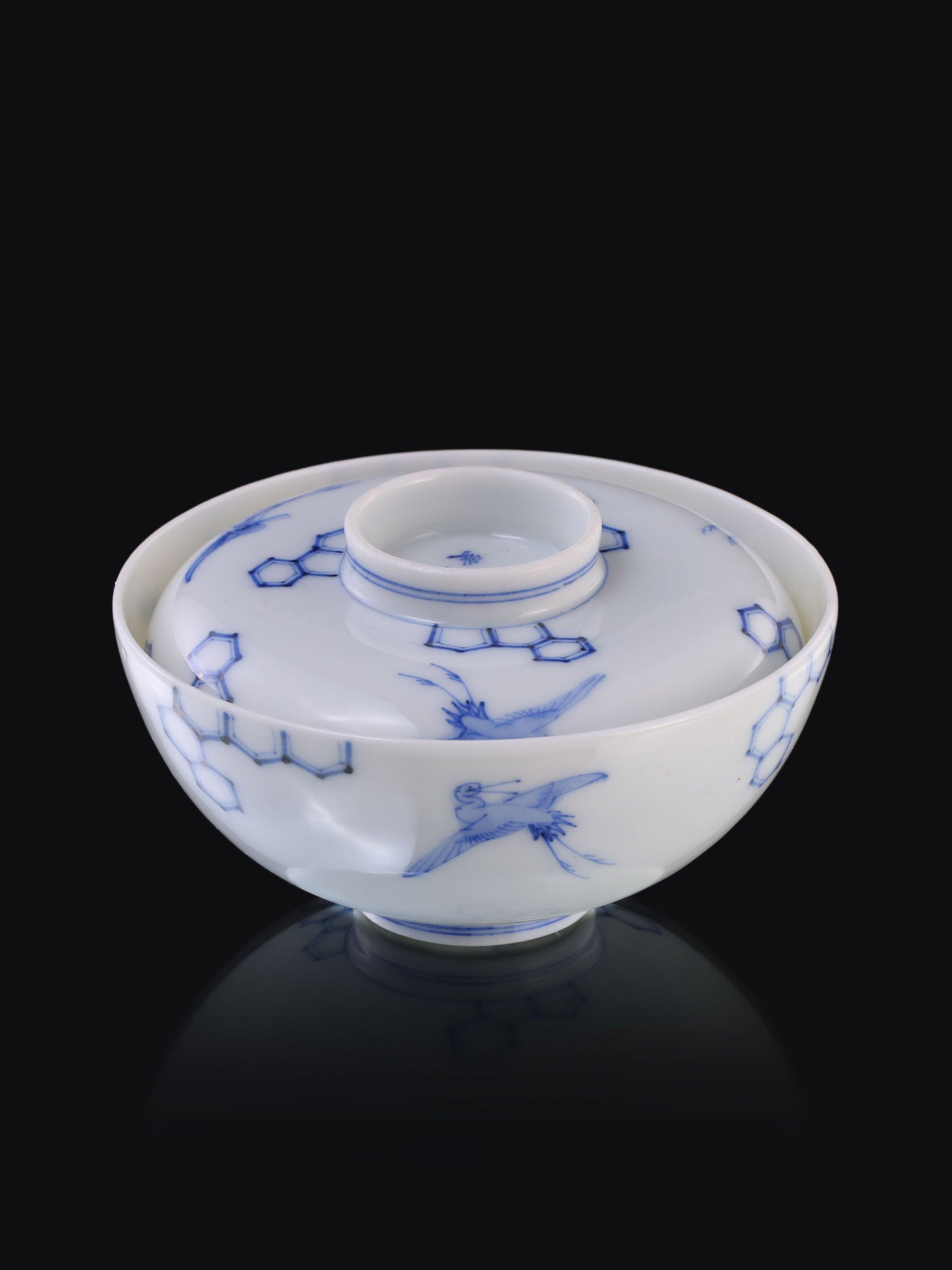 Japanese Imari Crane Pattern Covered Bowl (Lid)