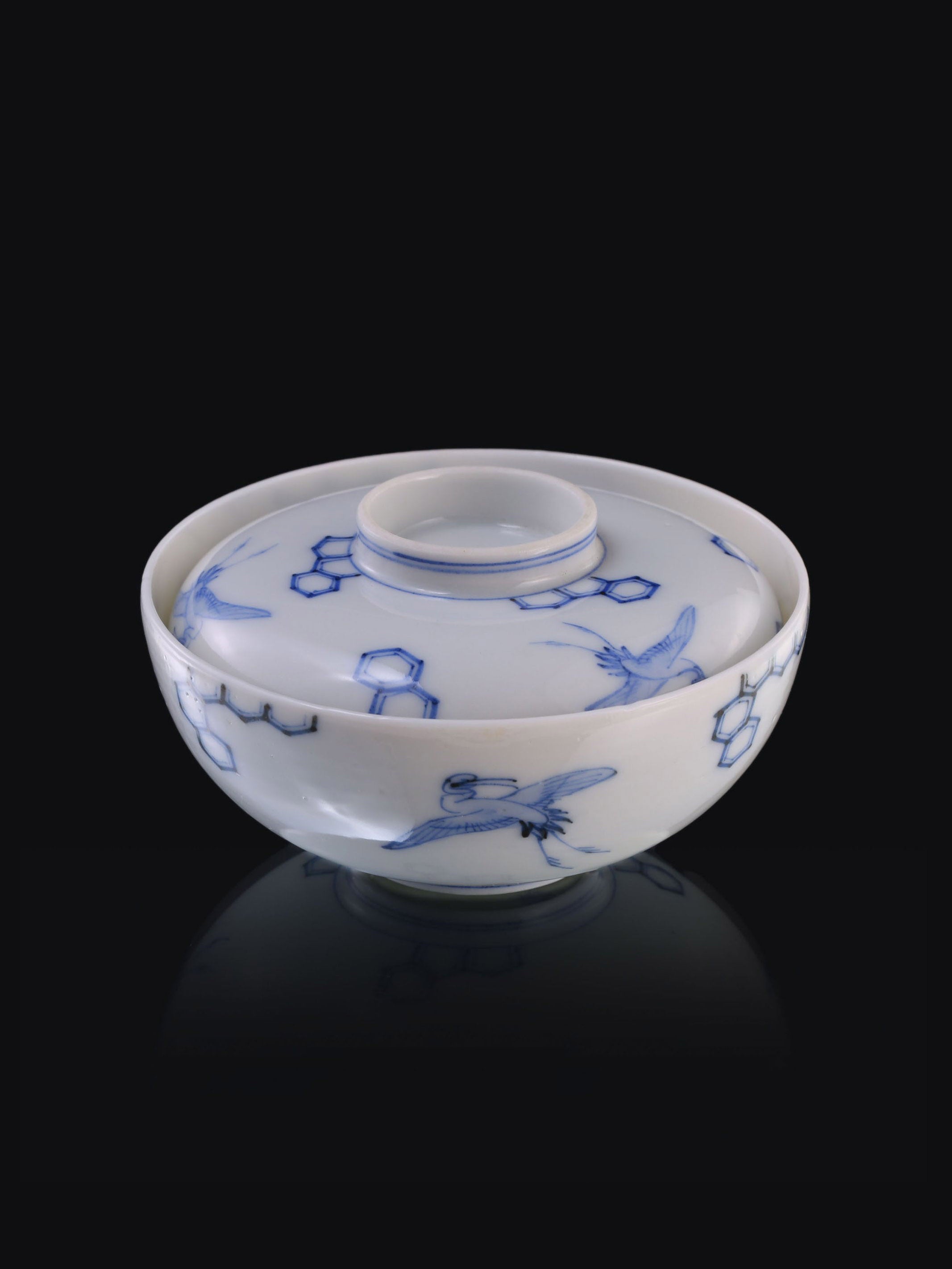 Japanese Imari Crane Pattern Covered Bowl (Lid)
