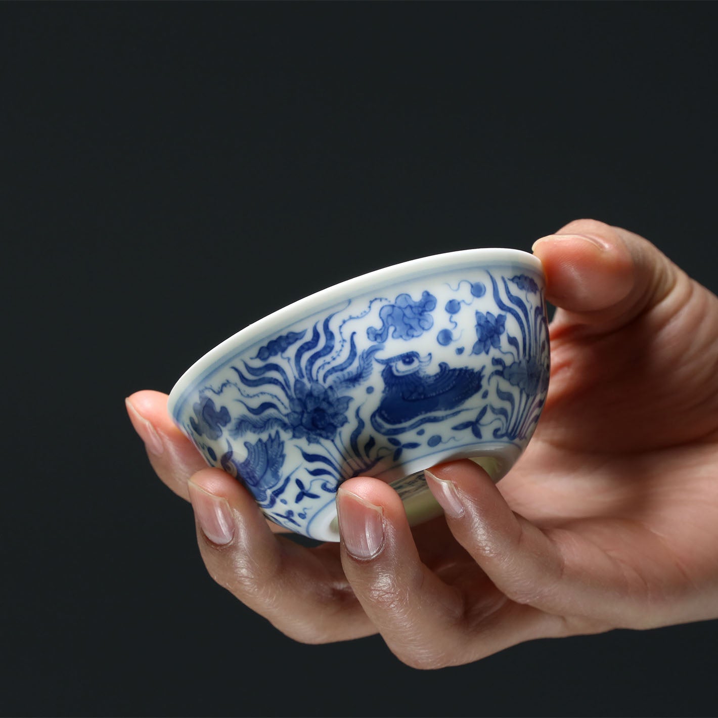 Mandarin Ducks Playing in Water Foot Cup / Fish, Algae and Lotus Foot Cup