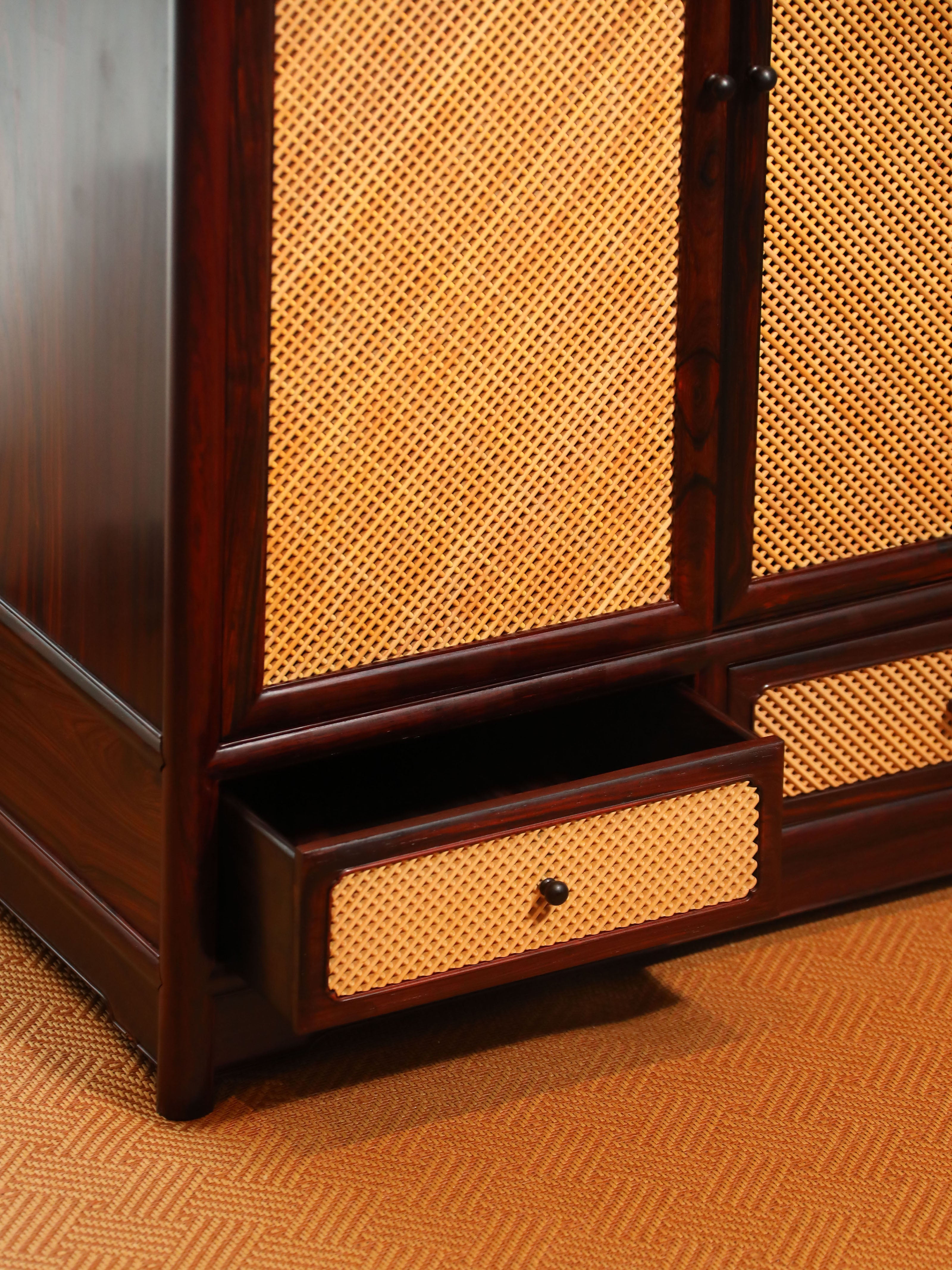 Rosewood inlaid with boxwood and marble bamboo tea cabinet