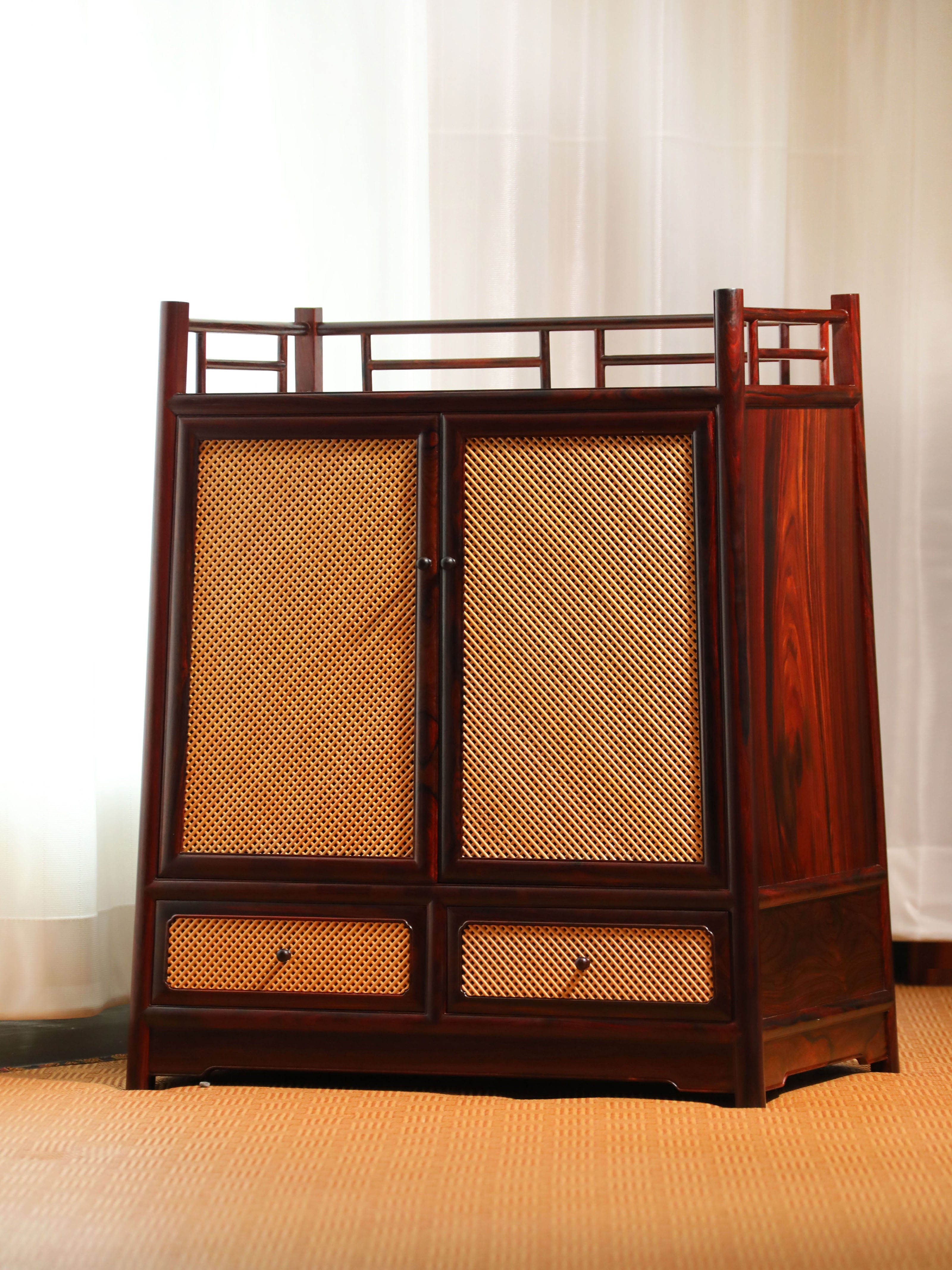 Rosewood inlaid with boxwood and marble bamboo tea cabinet