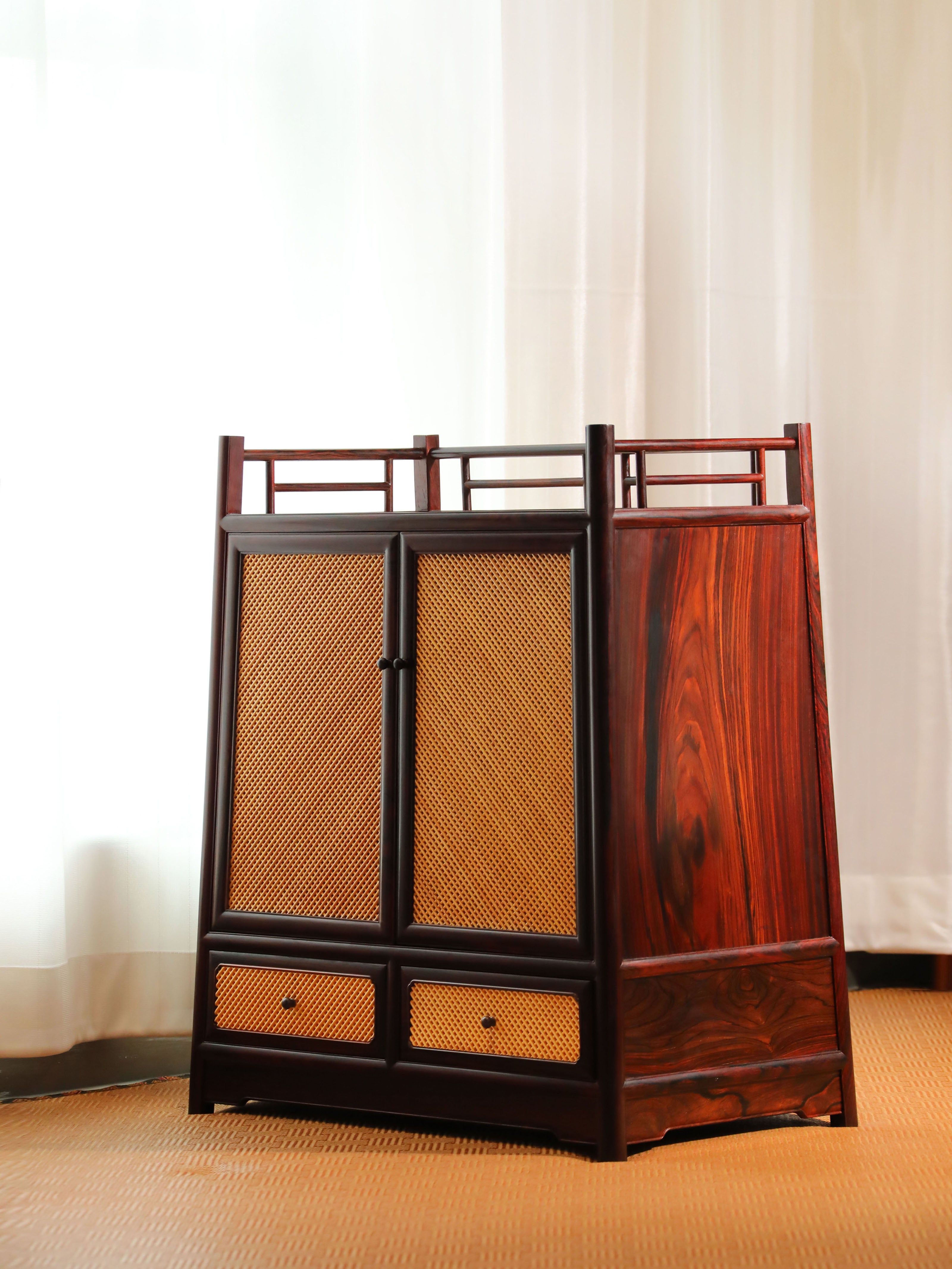 Rosewood inlaid with boxwood and marble bamboo tea cabinet