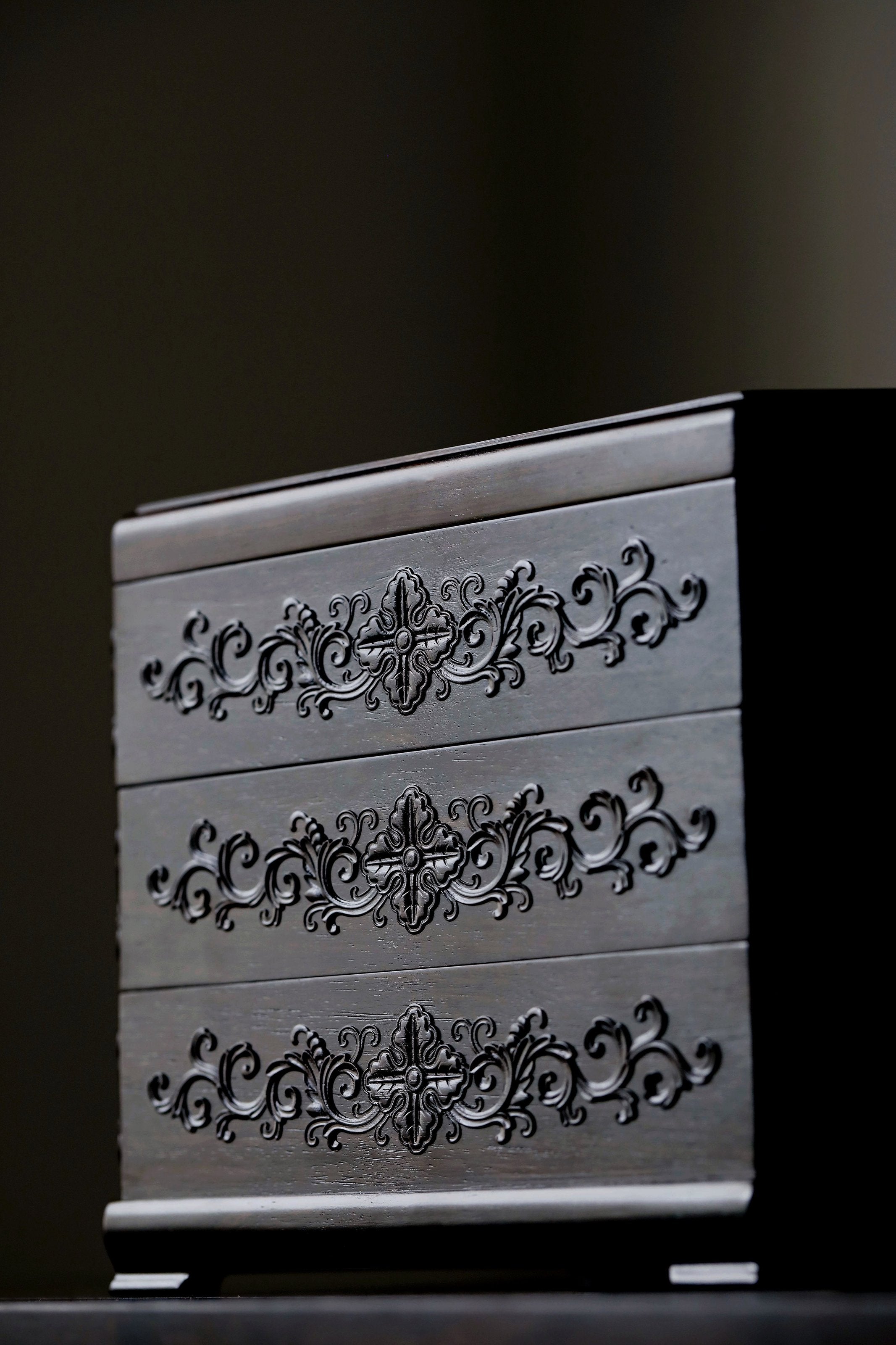 Purple sandalwood gilded auspicious eight treasures three-tiered octagonal tea box