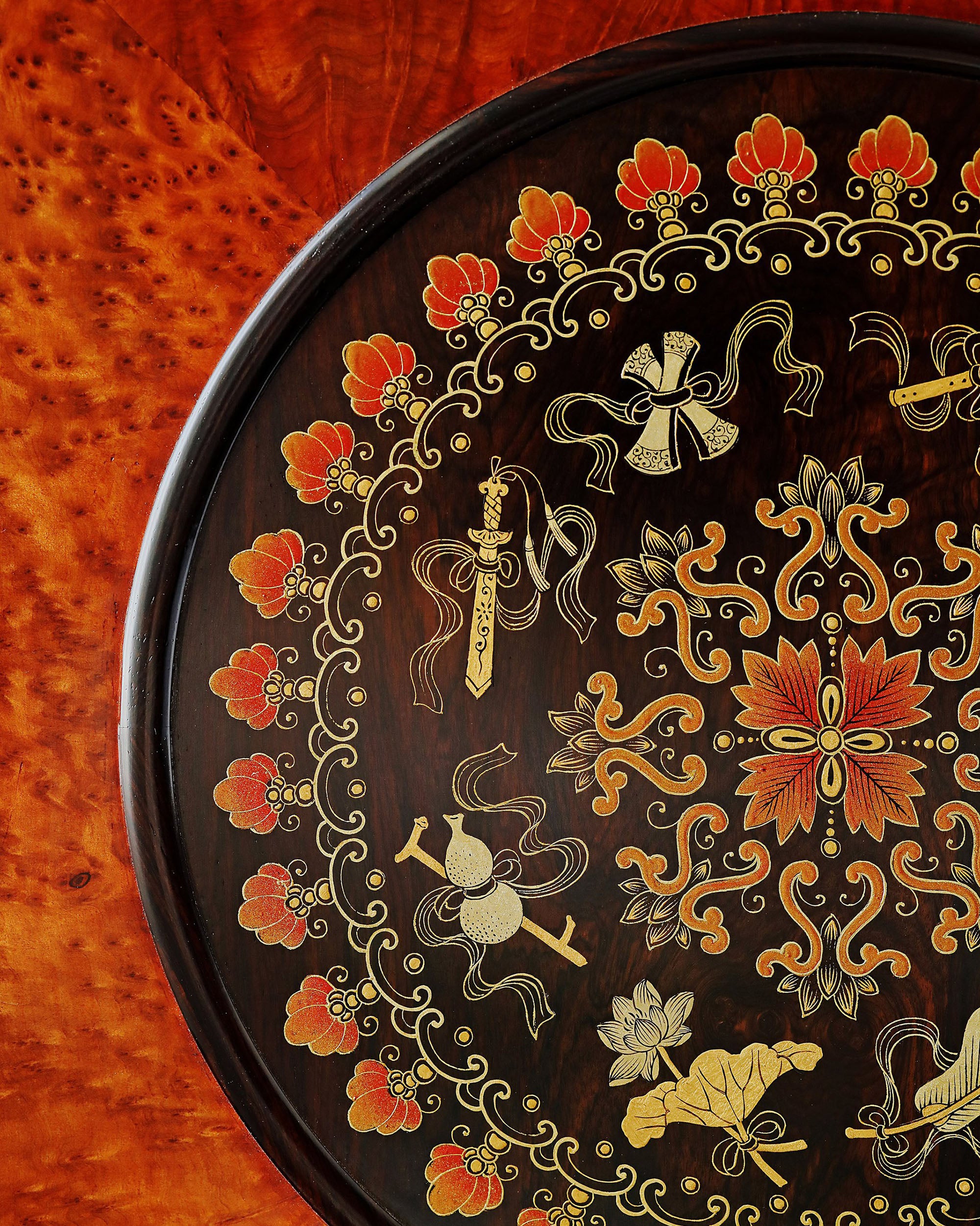 Purple sandalwood burl wood gilded Eight Immortals screen