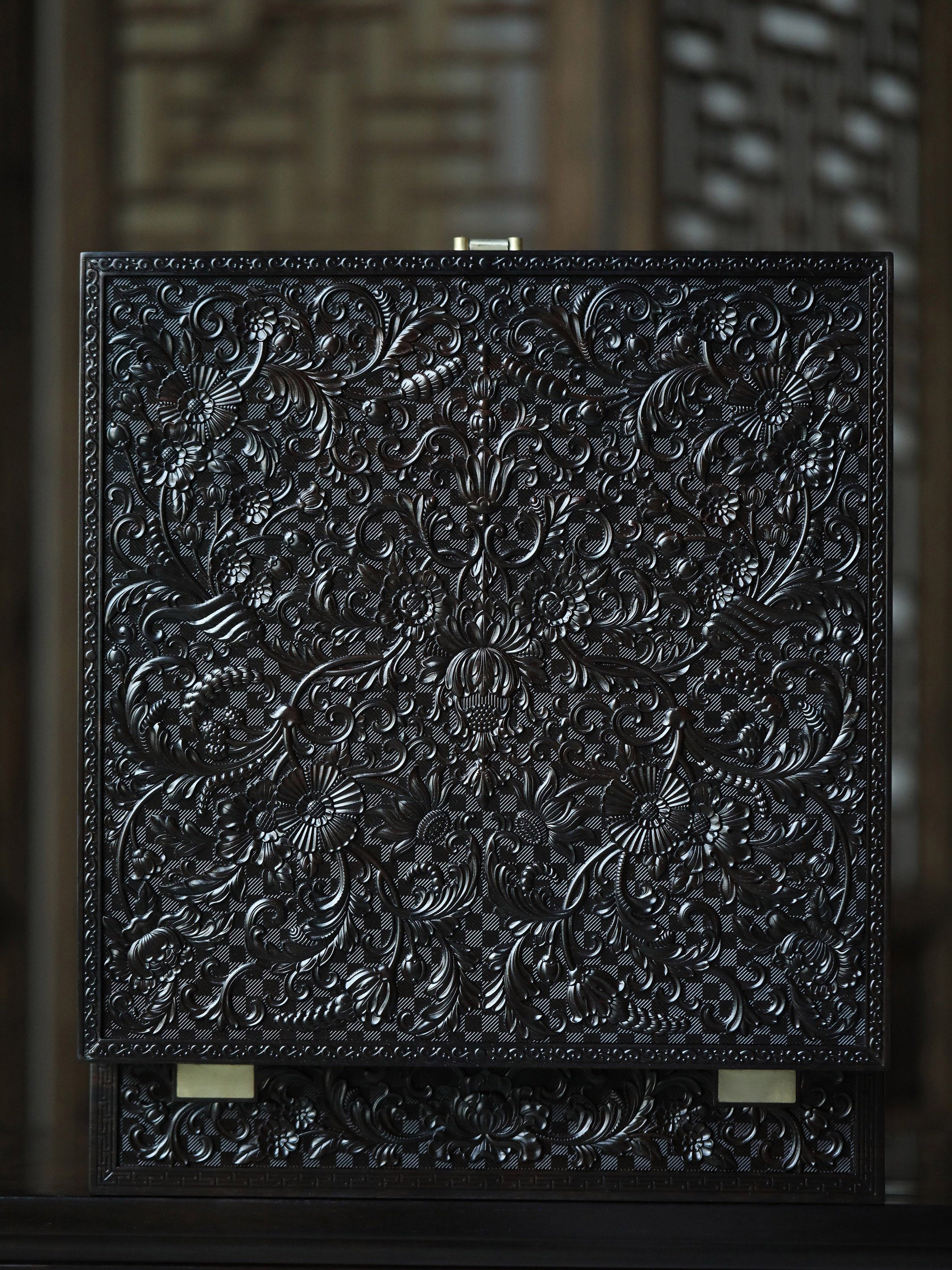 Purple sandalwood passionflower carved tea box