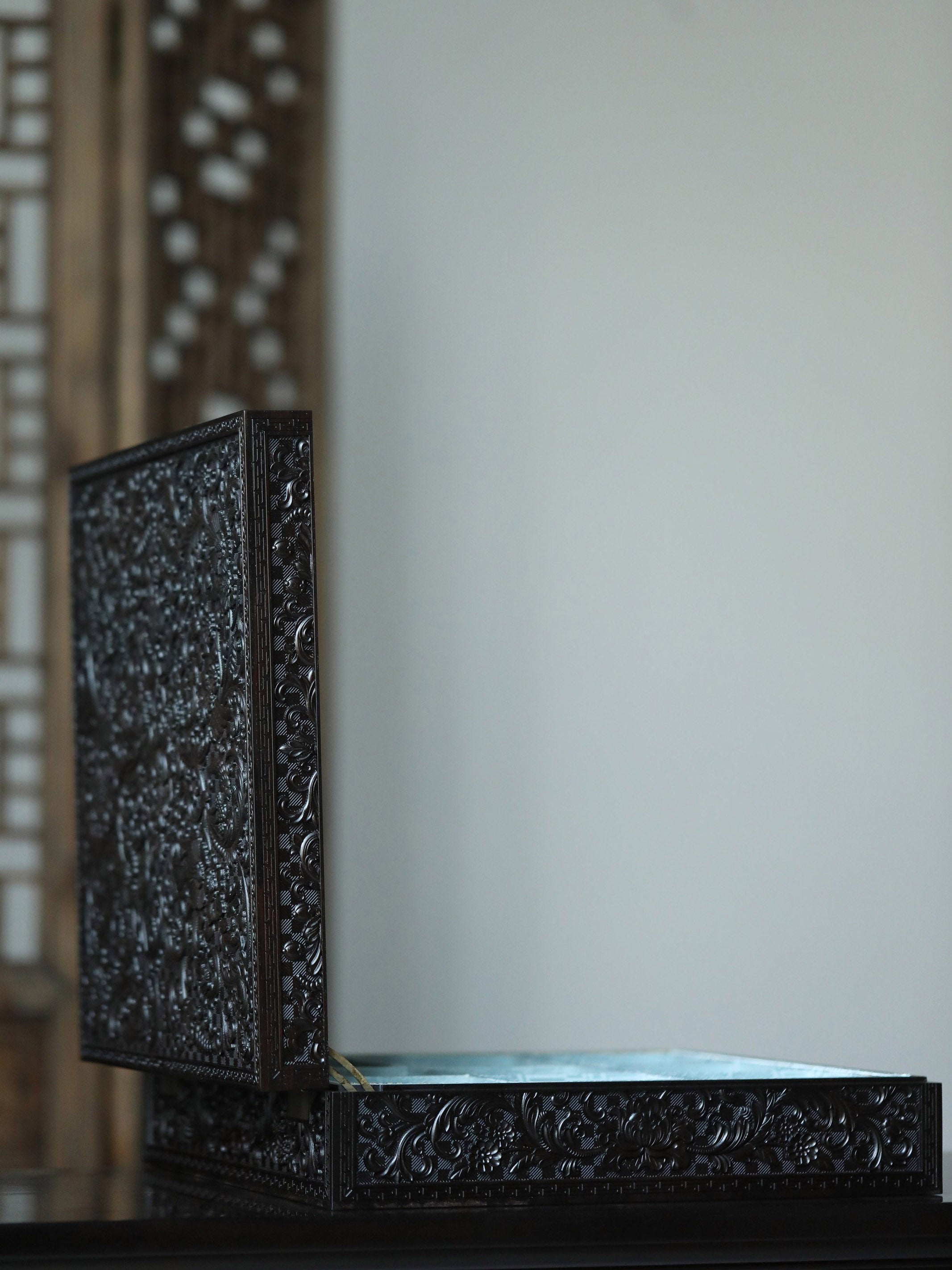 Purple sandalwood passionflower carved tea box