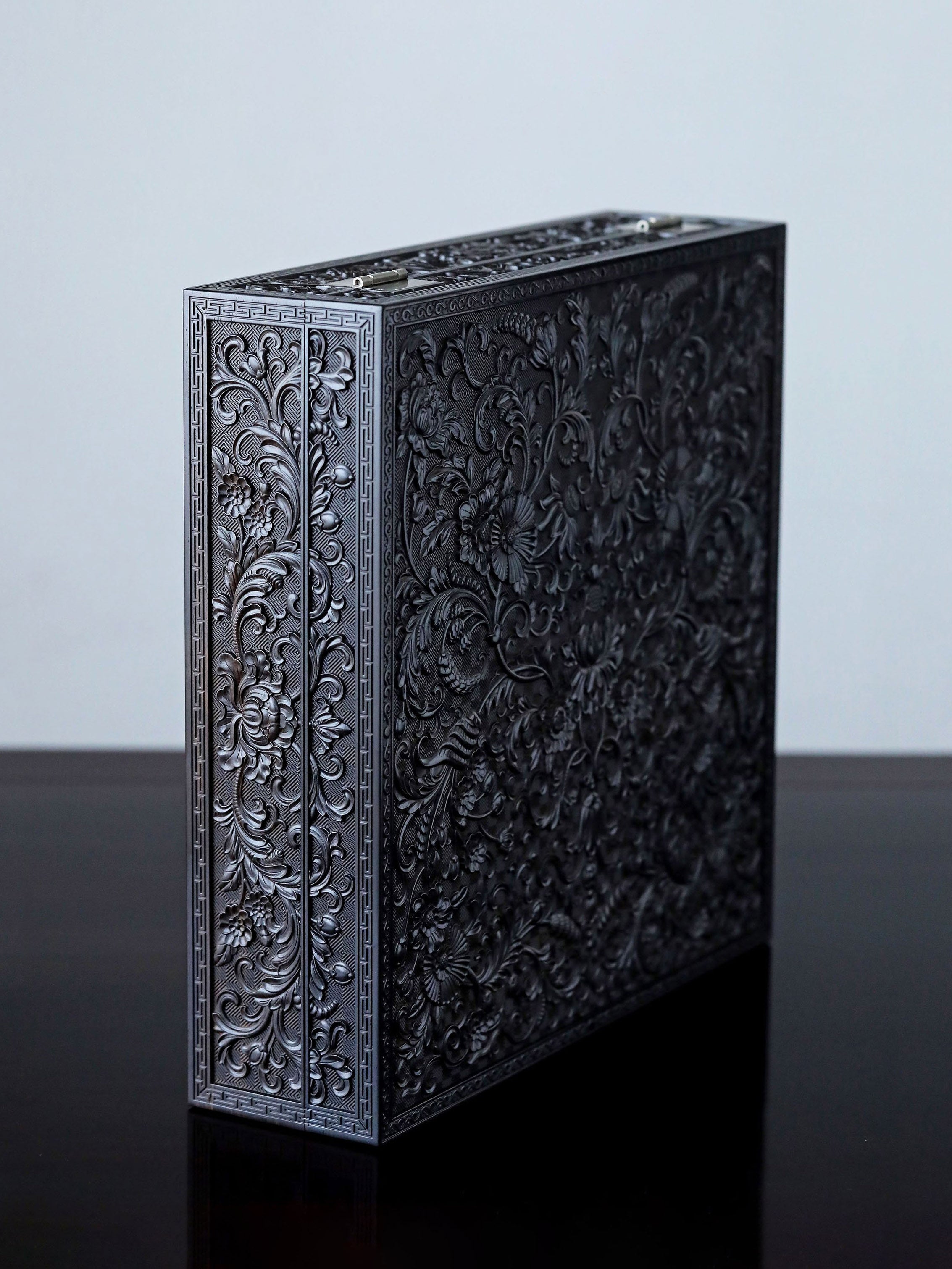 Purple sandalwood passionflower carved tea box