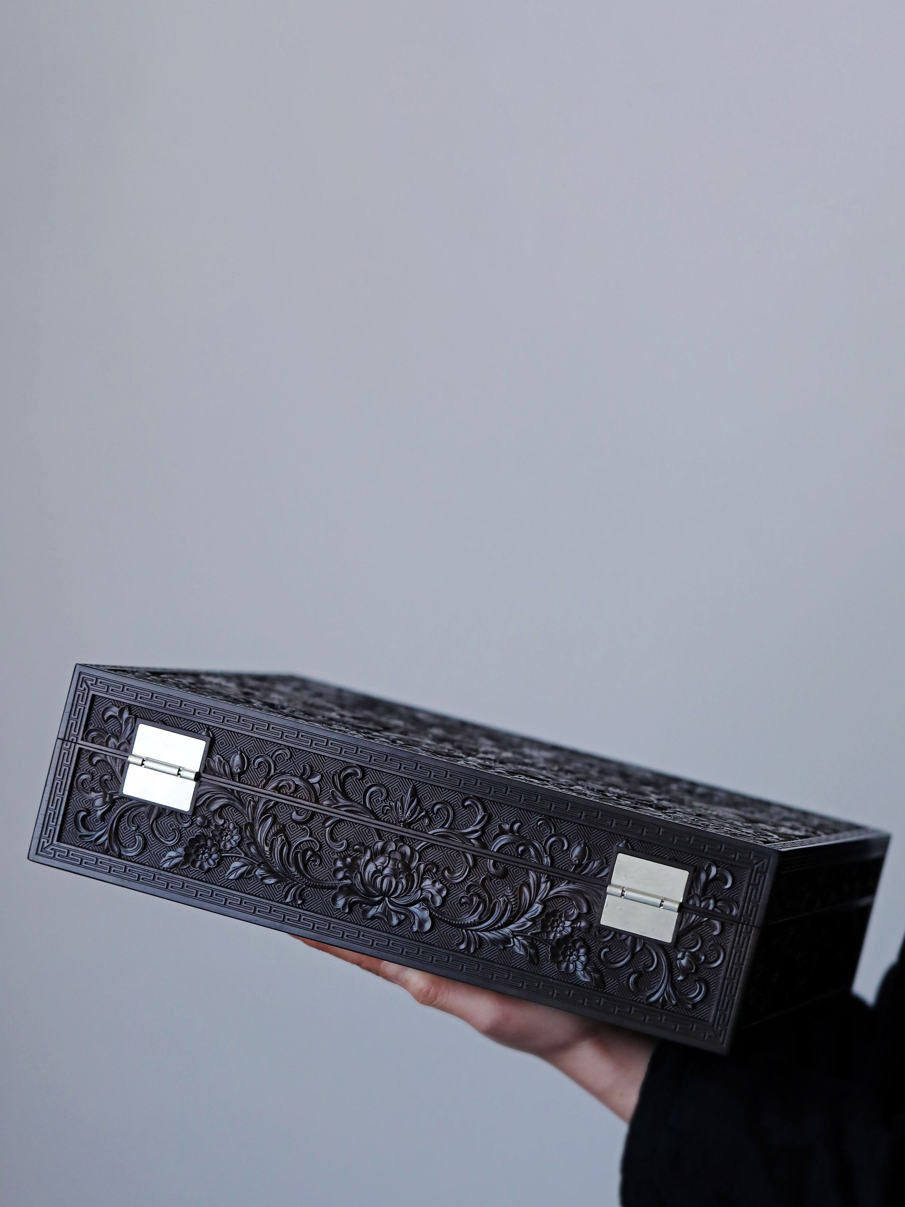 Purple sandalwood passionflower carved tea box