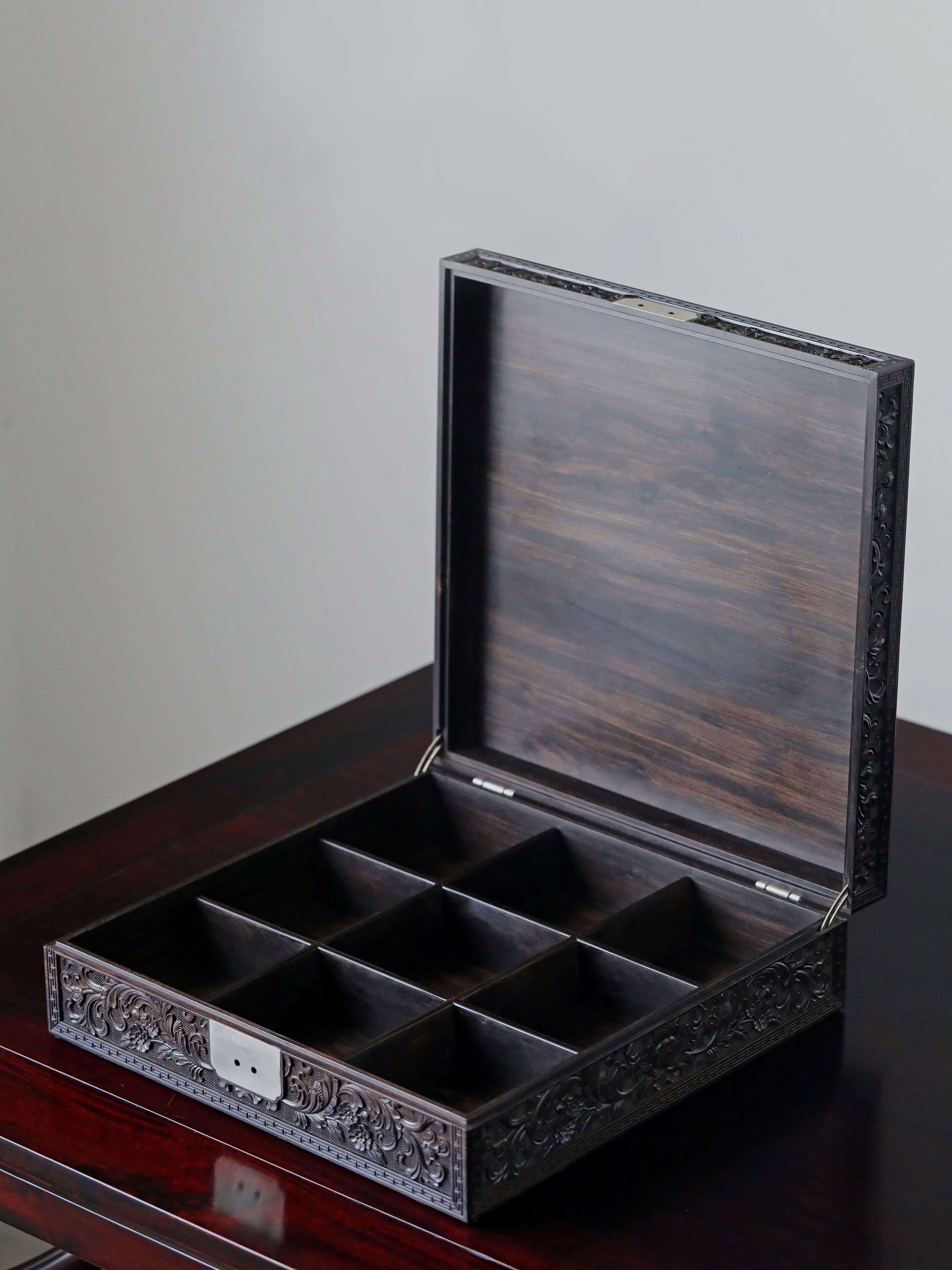 Purple sandalwood passionflower carved tea box