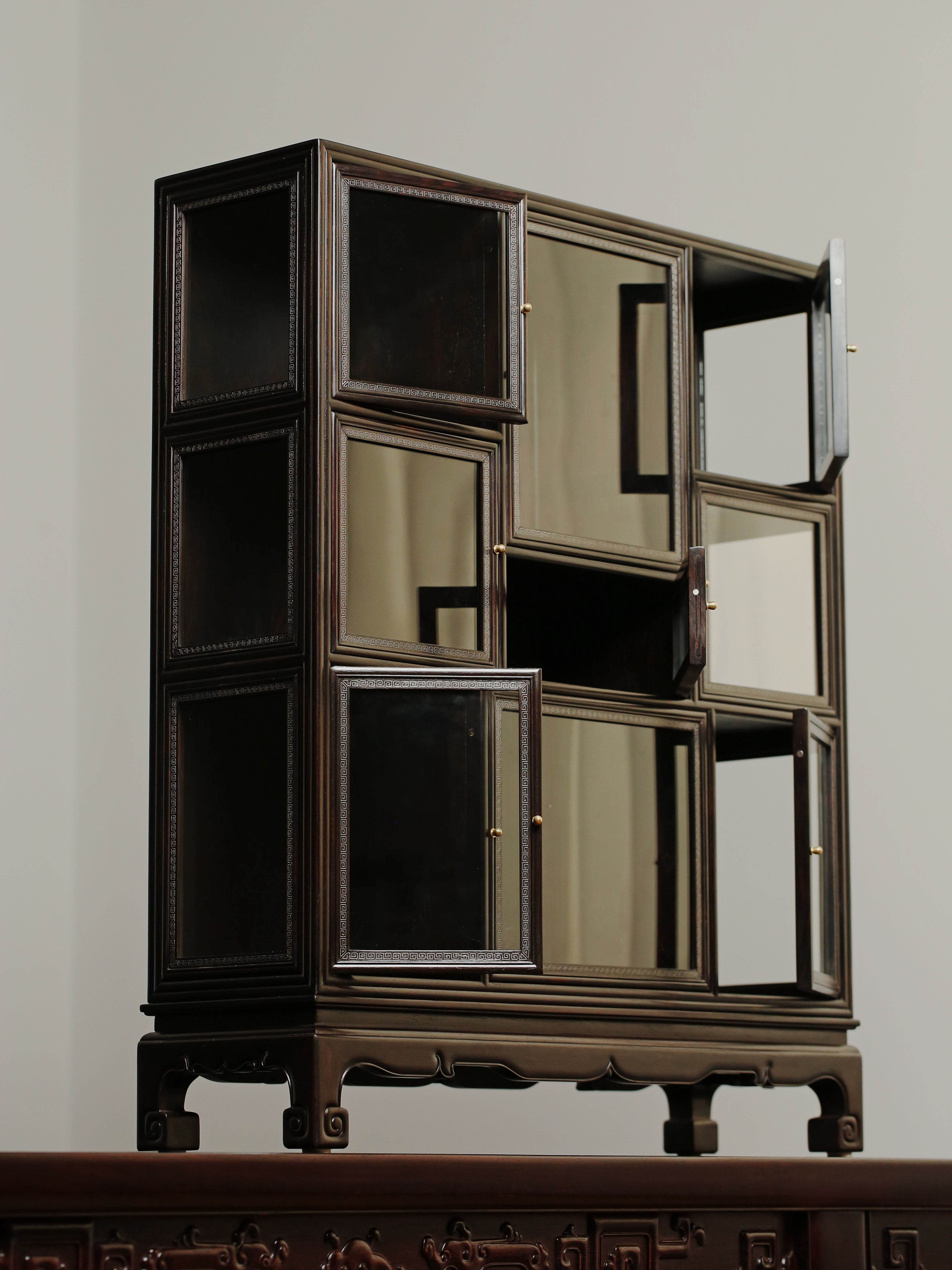 Purple sandalwood inlaid with silver wire fretwork multi-treasure cabinet