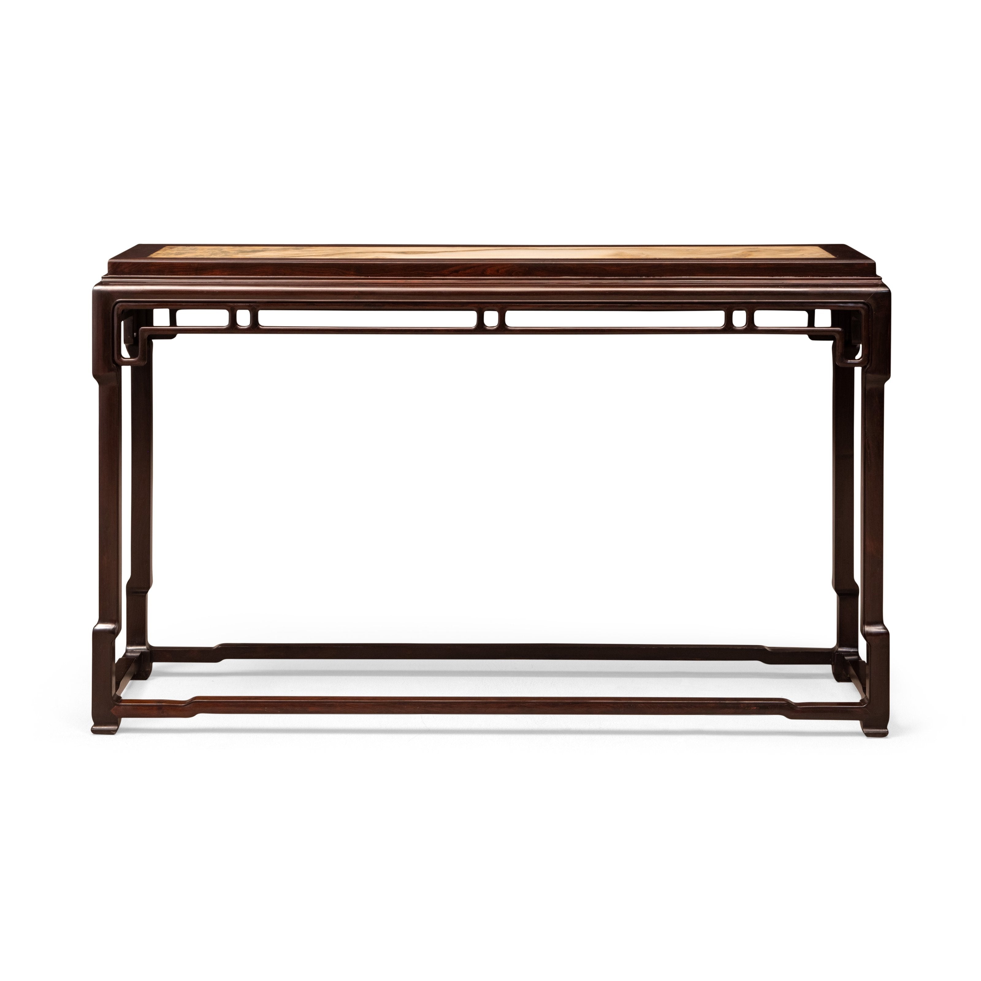 Purple sandalwood marble-topped table with interlocking legs