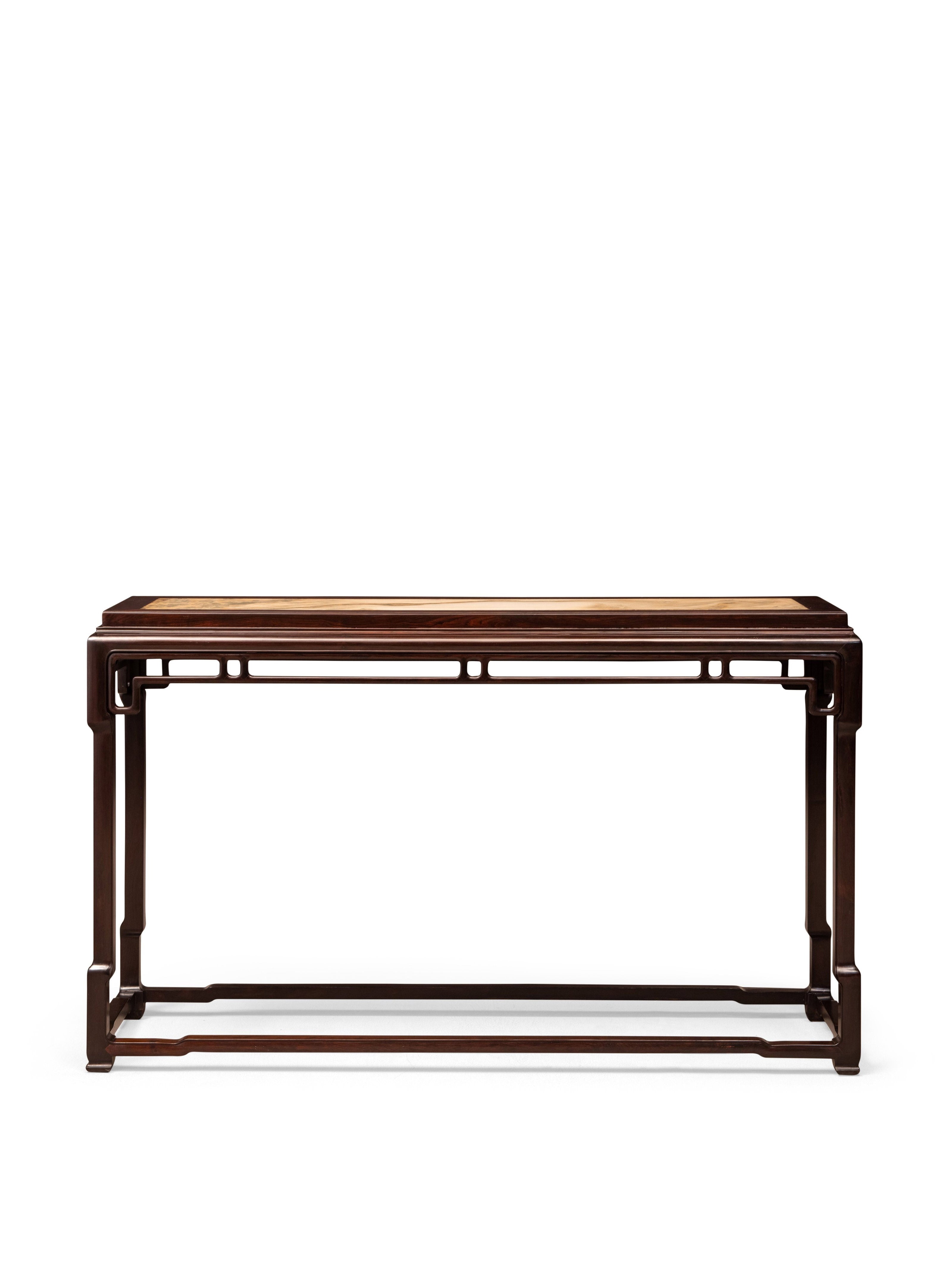Purple sandalwood marble-topped table with interlocking legs