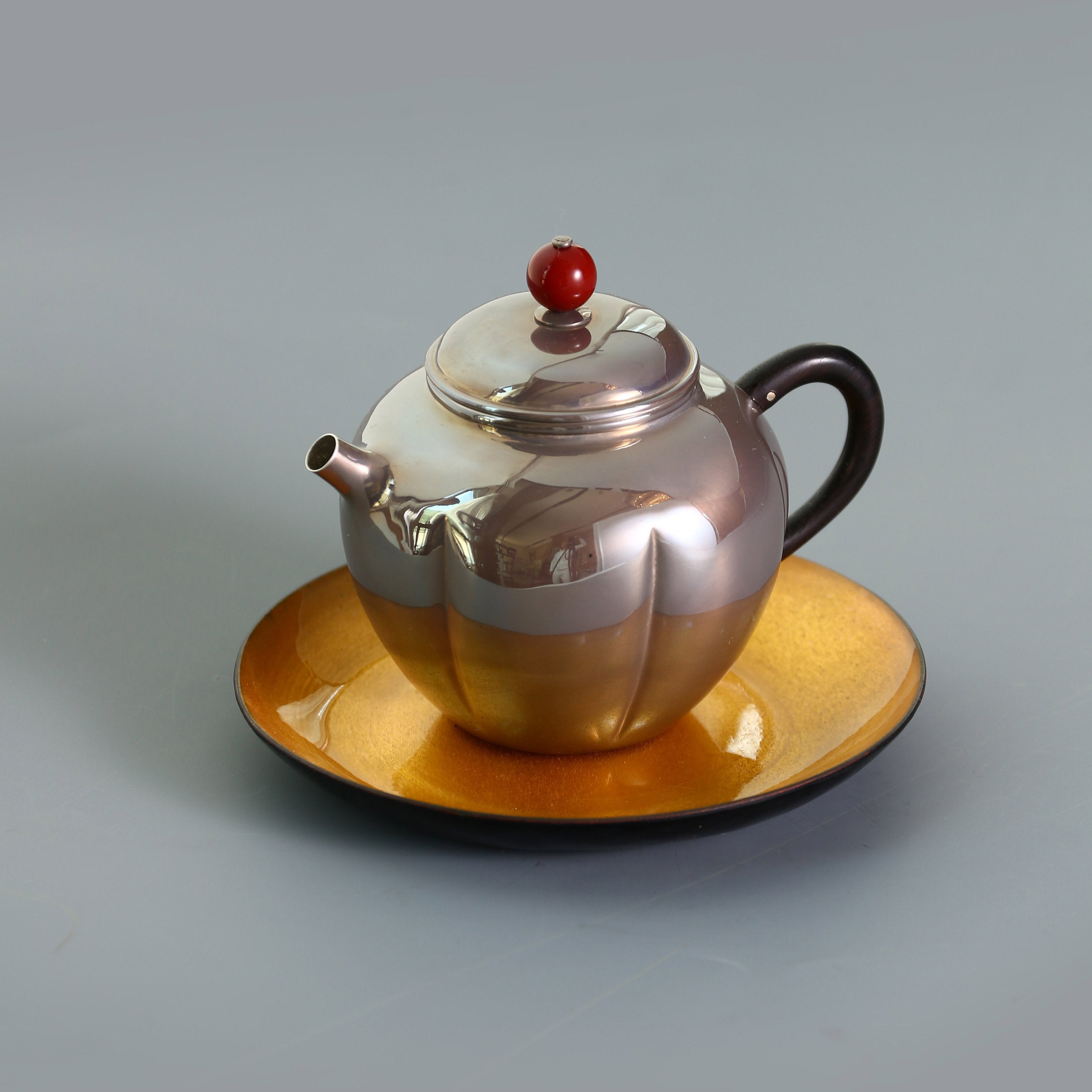 Purple Melon Petal Pure Silver Teapot