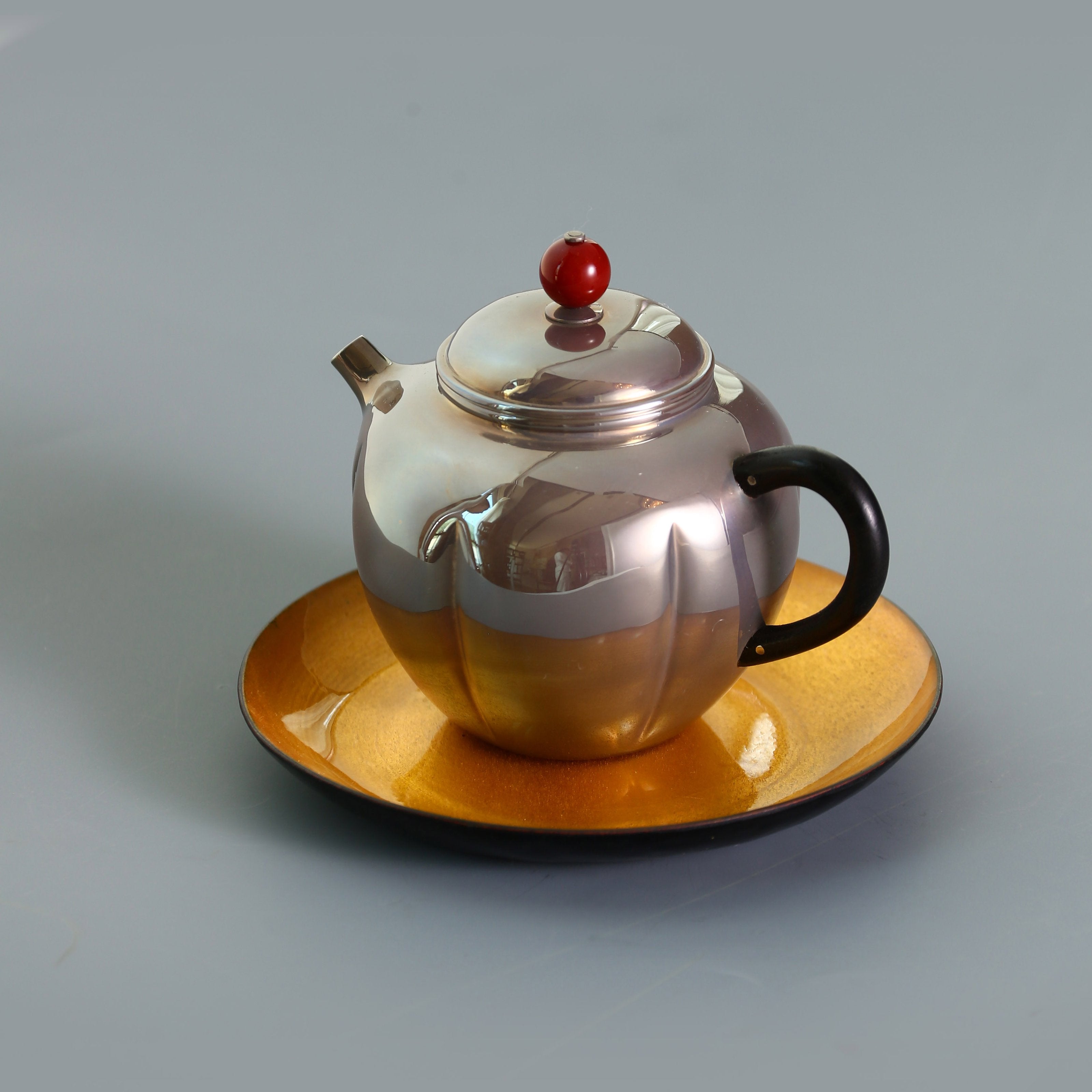 Purple Melon Petal Pure Silver Teapot