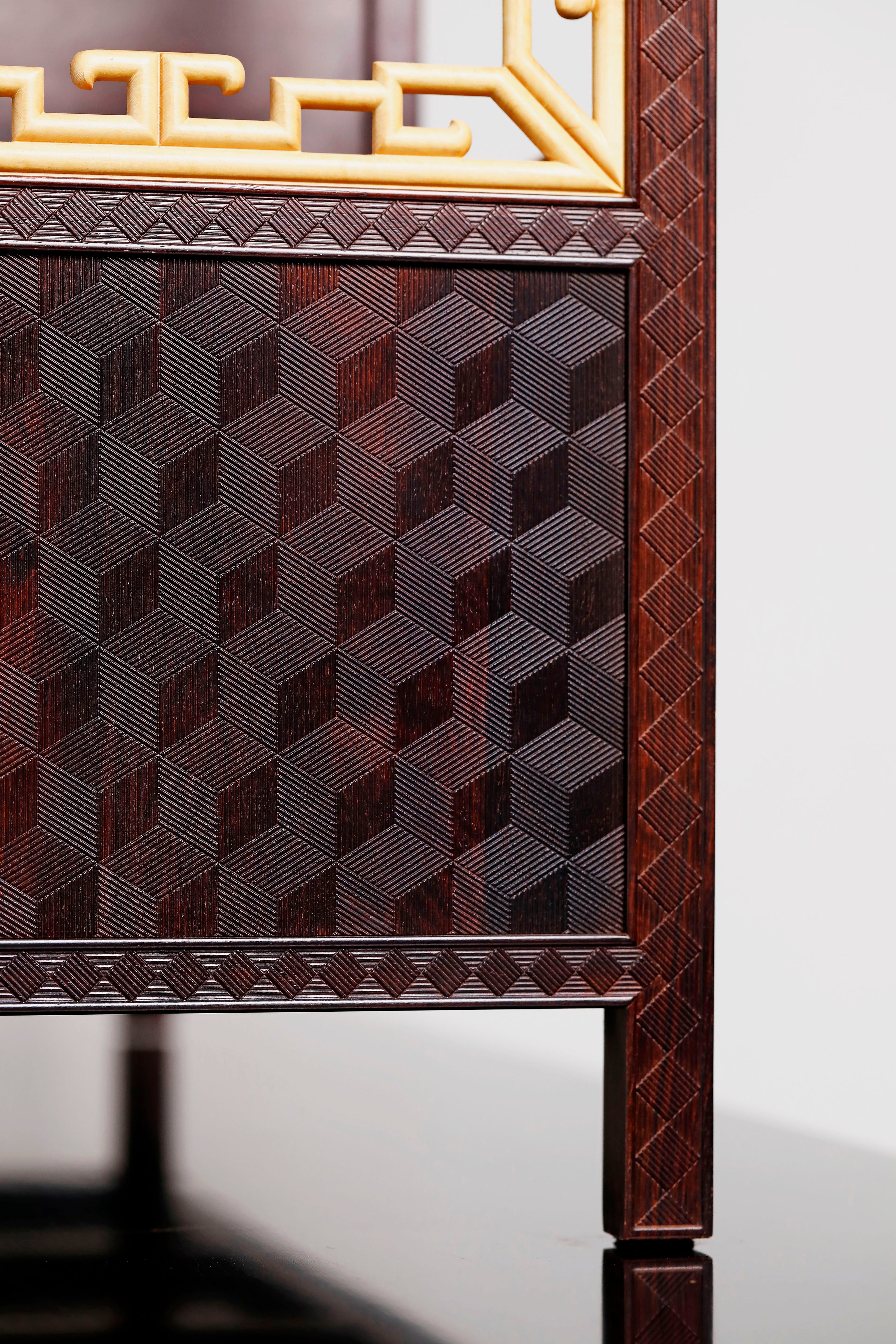 Small-leaf sandalwood inlaid table with antique display shelf