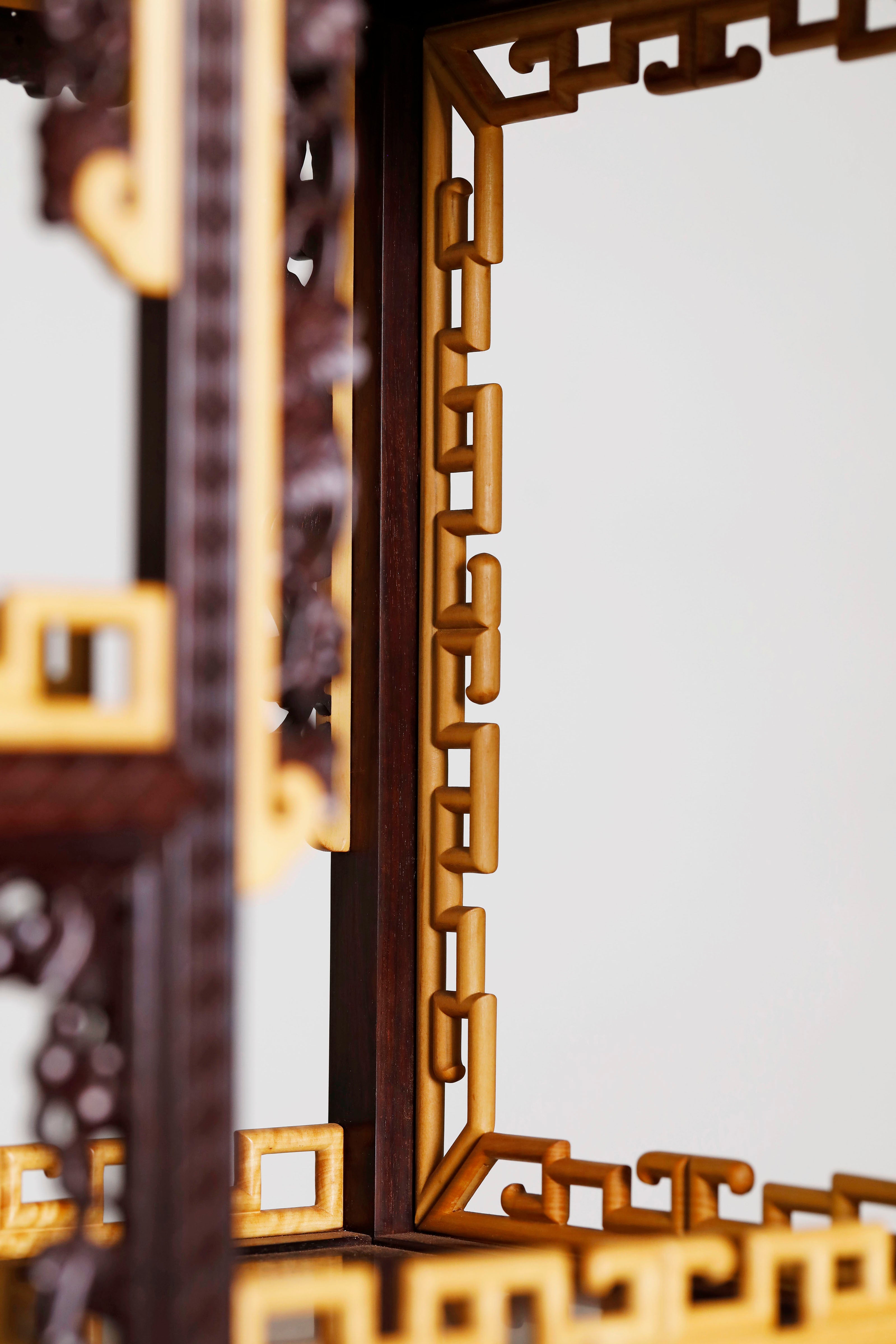 Small-leaf sandalwood inlaid table with antique display shelf