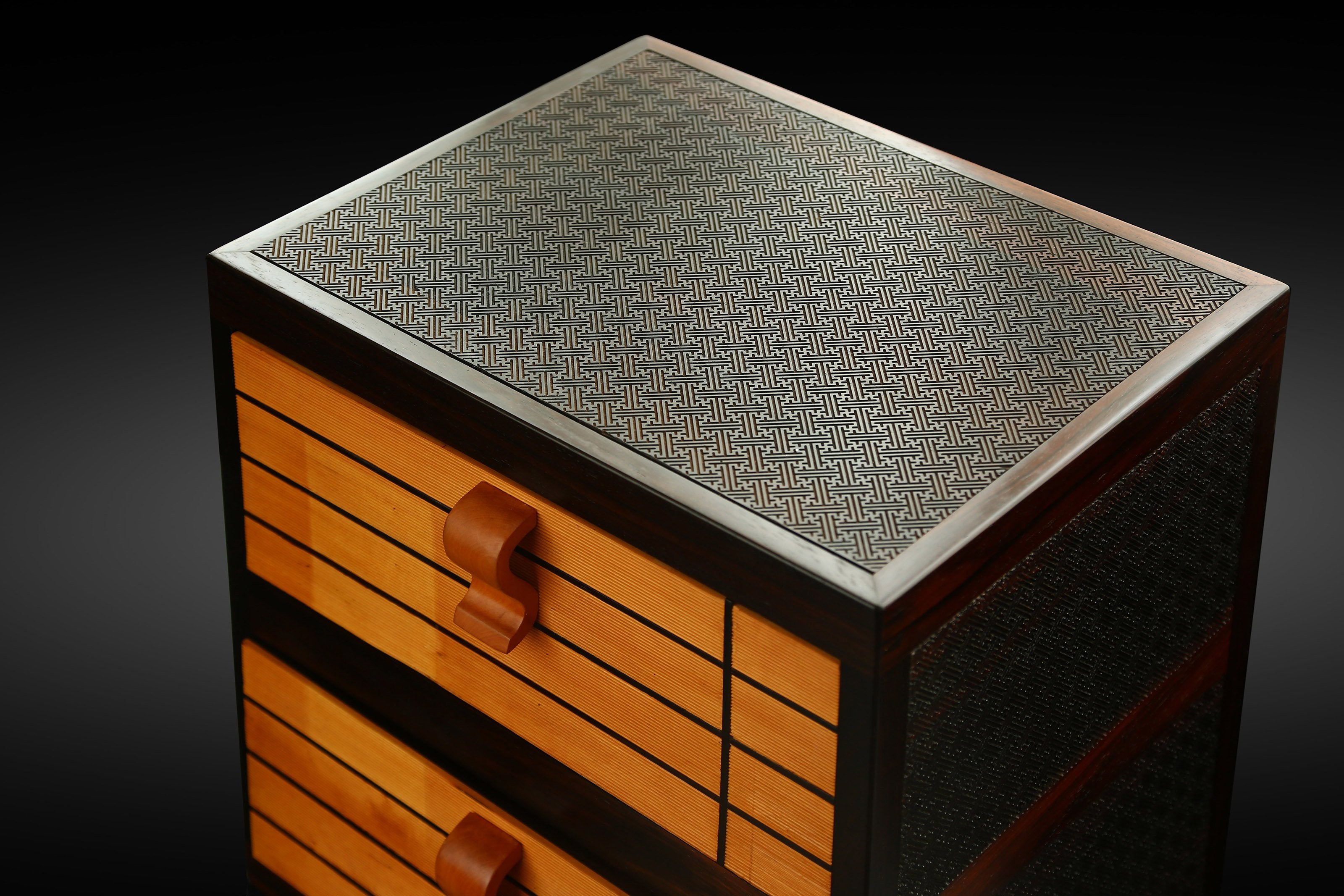 Double-layered book-shaped tea box inlaid with boxwood and rosewood
