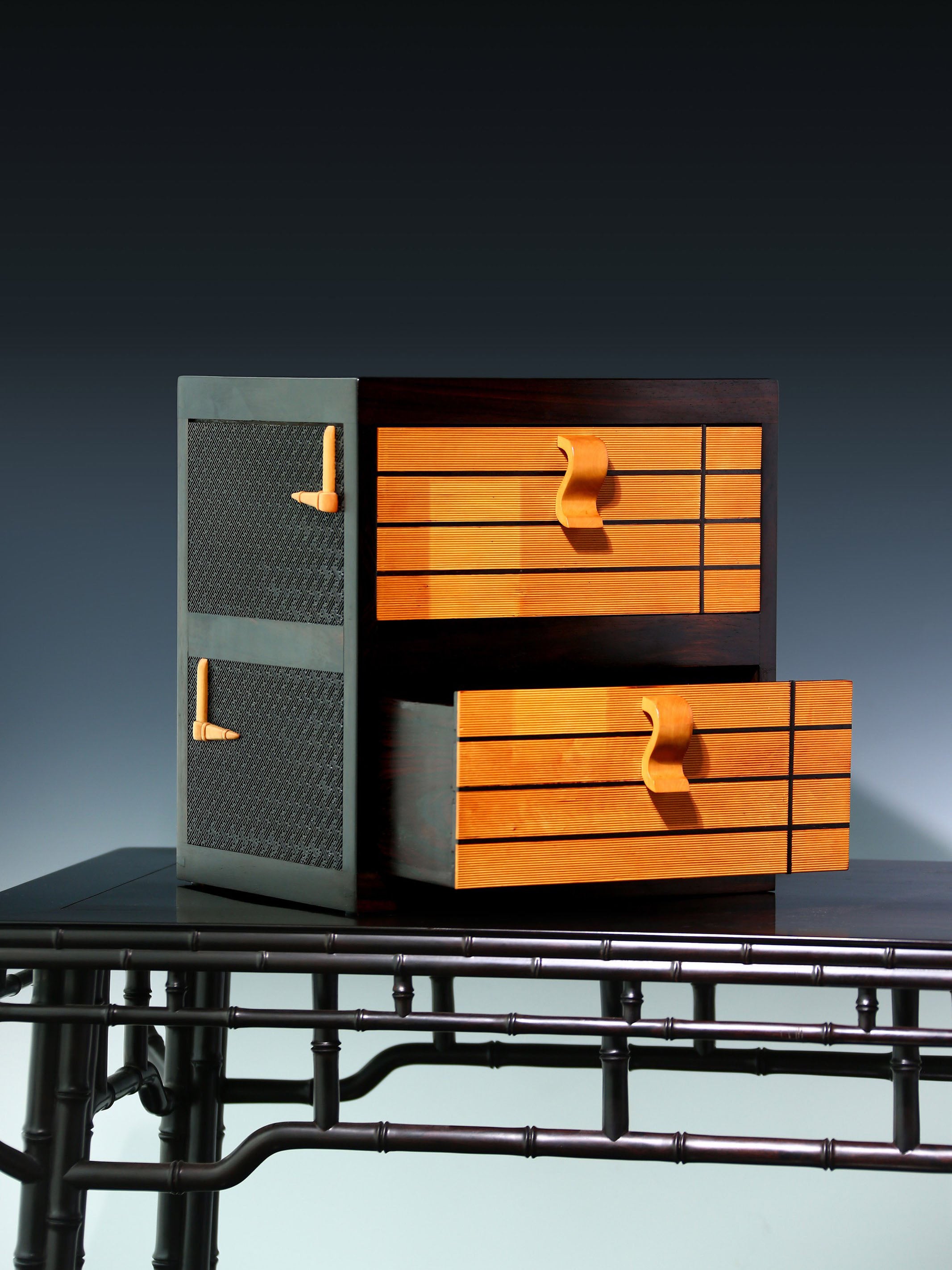 Double-layered book-shaped tea box inlaid with boxwood and rosewood