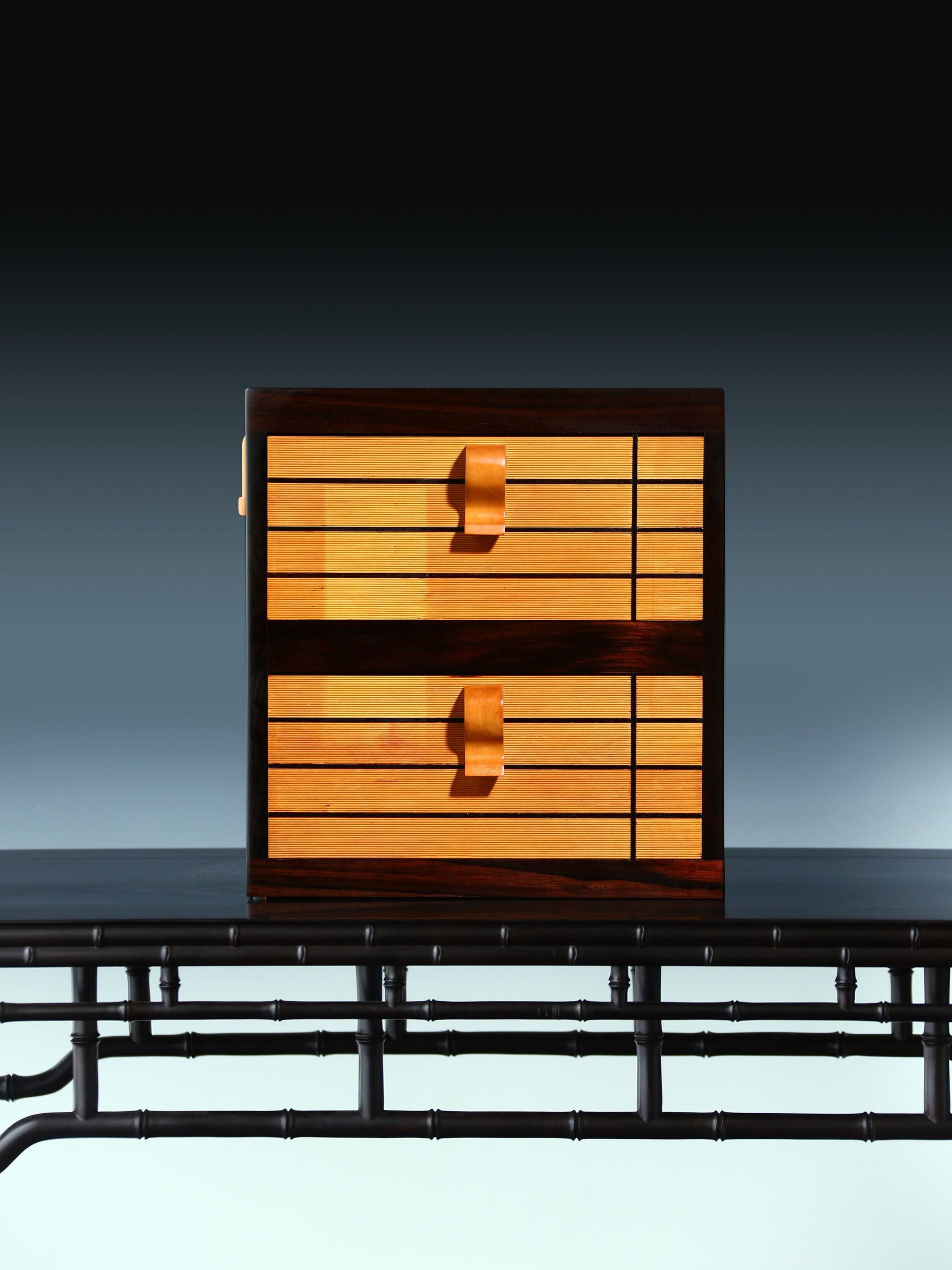 Double-layered book-shaped tea box inlaid with boxwood and rosewood