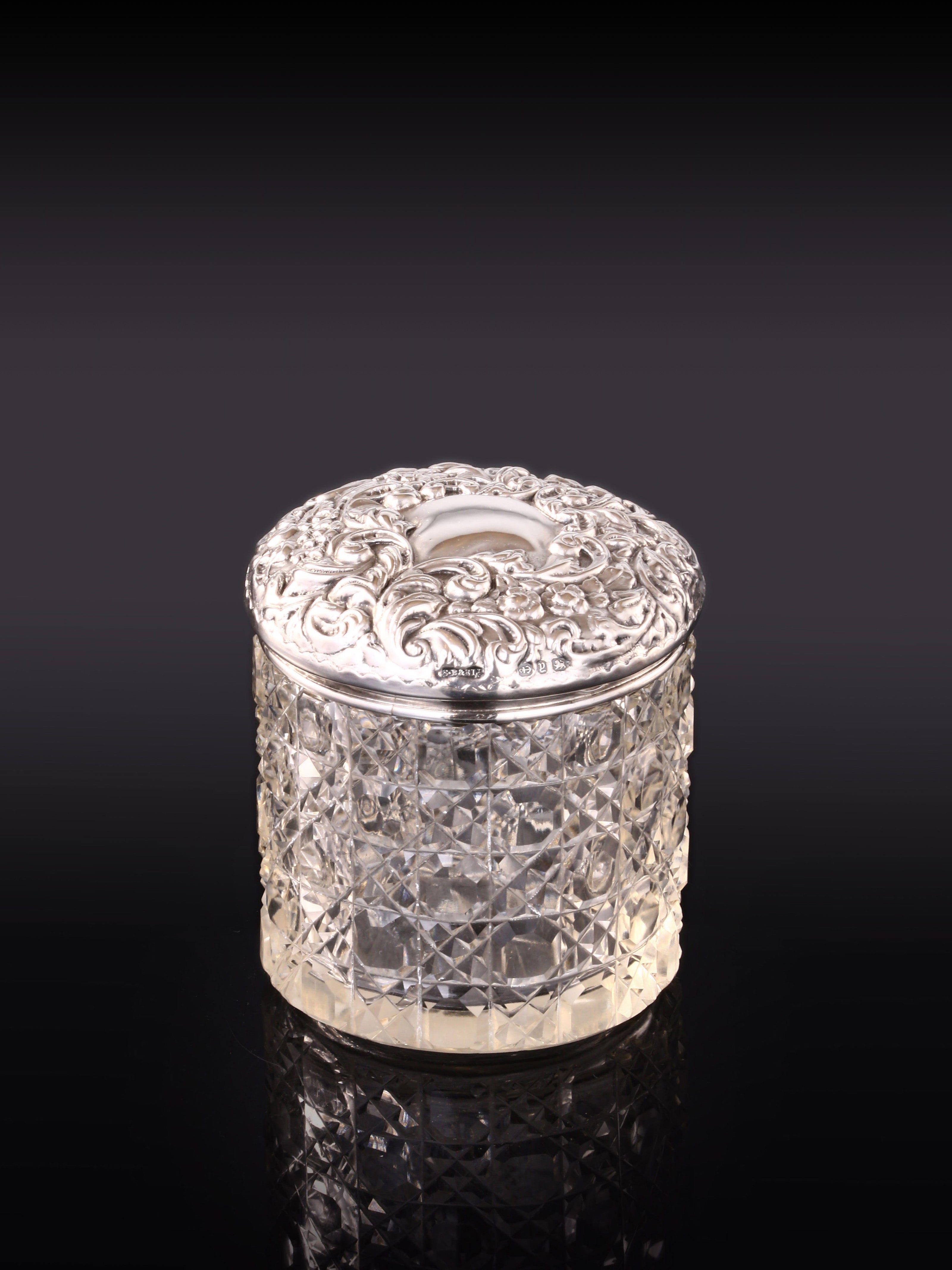 Lion Silver Label Sterling Silver Lid Cut Crystal Old English Tea Canister