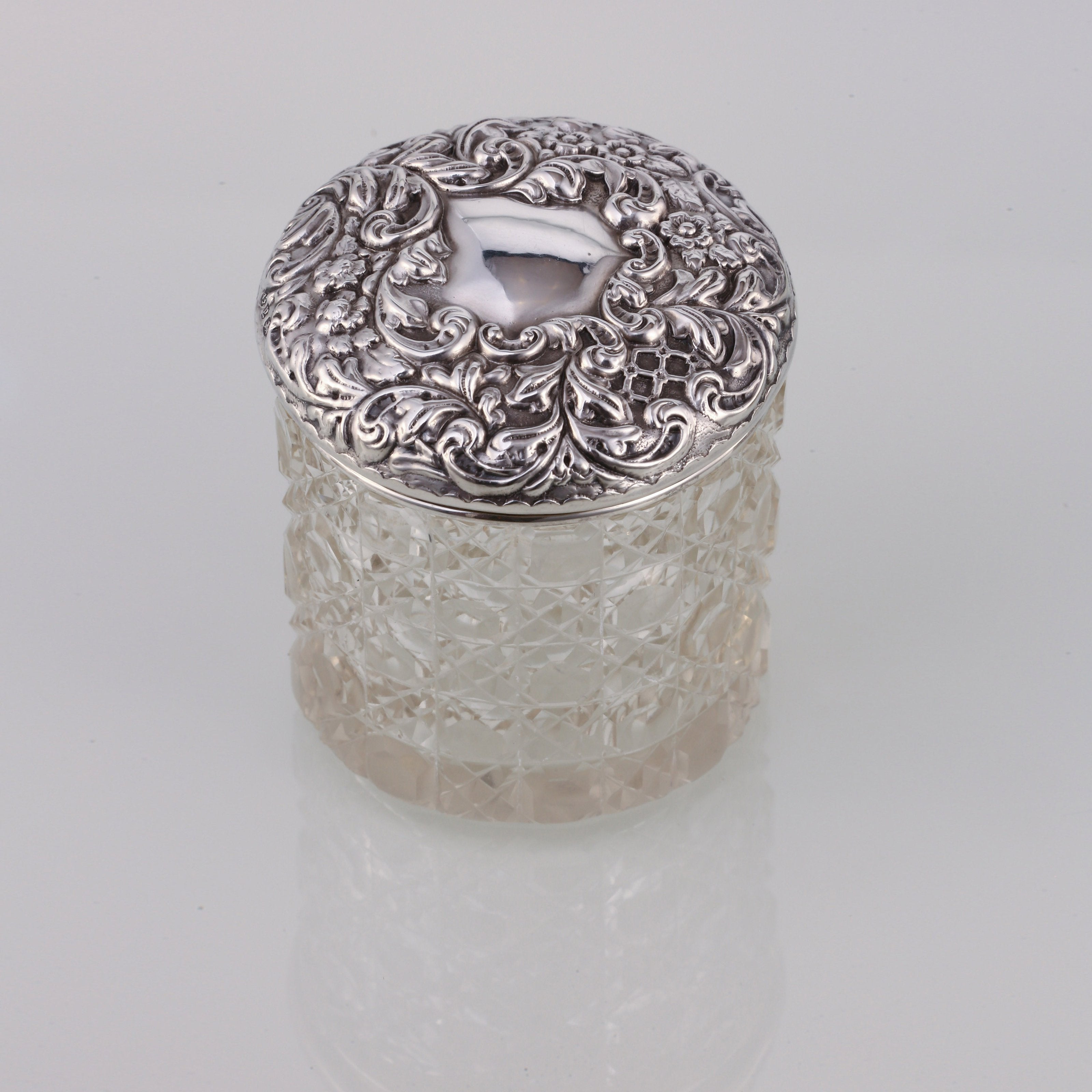 Lion Silver Label Sterling Silver Lid Cut Crystal Old English Tea Canister