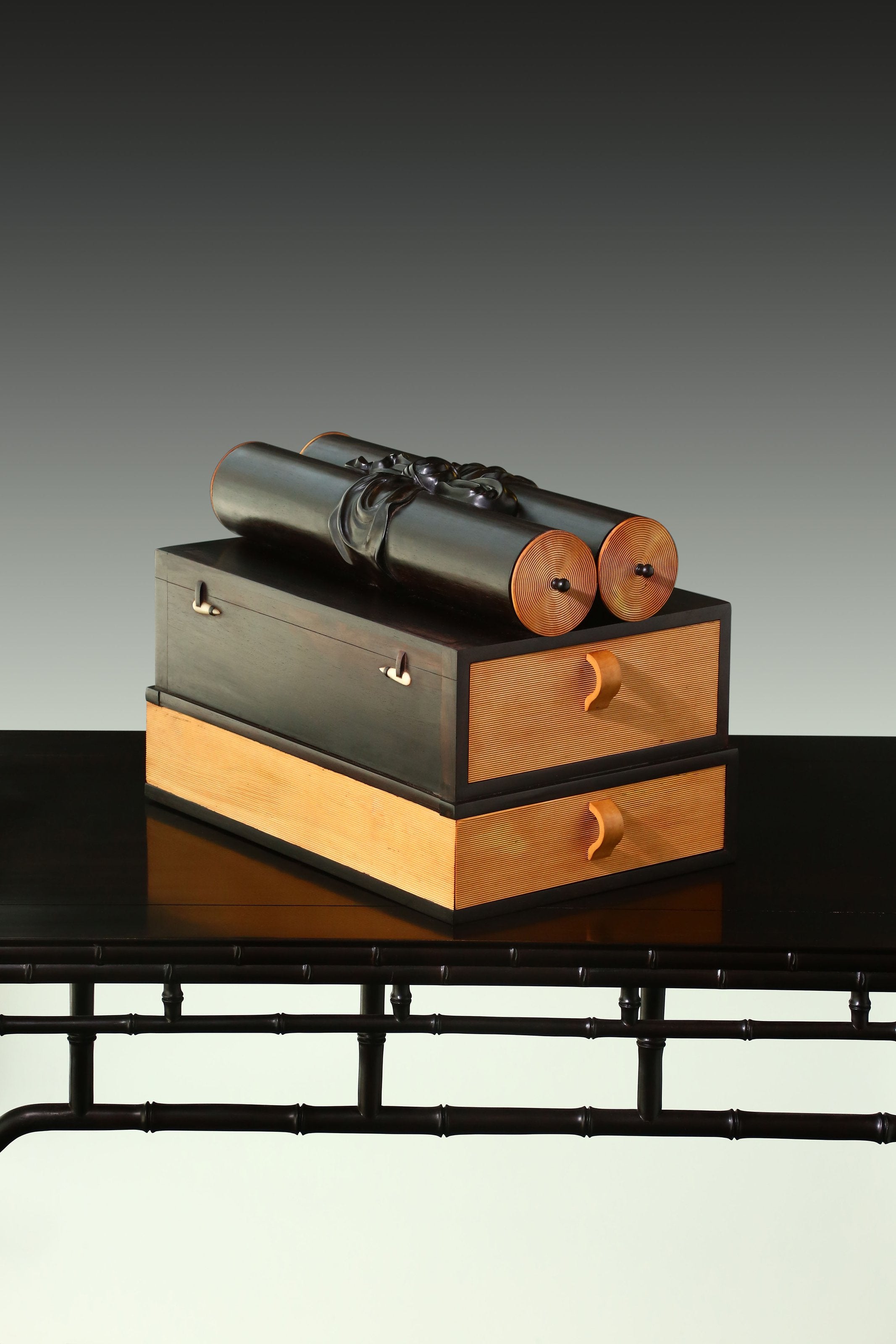 Daya Hall Rosewood Tea Box Inlaid with Boxwood Scroll