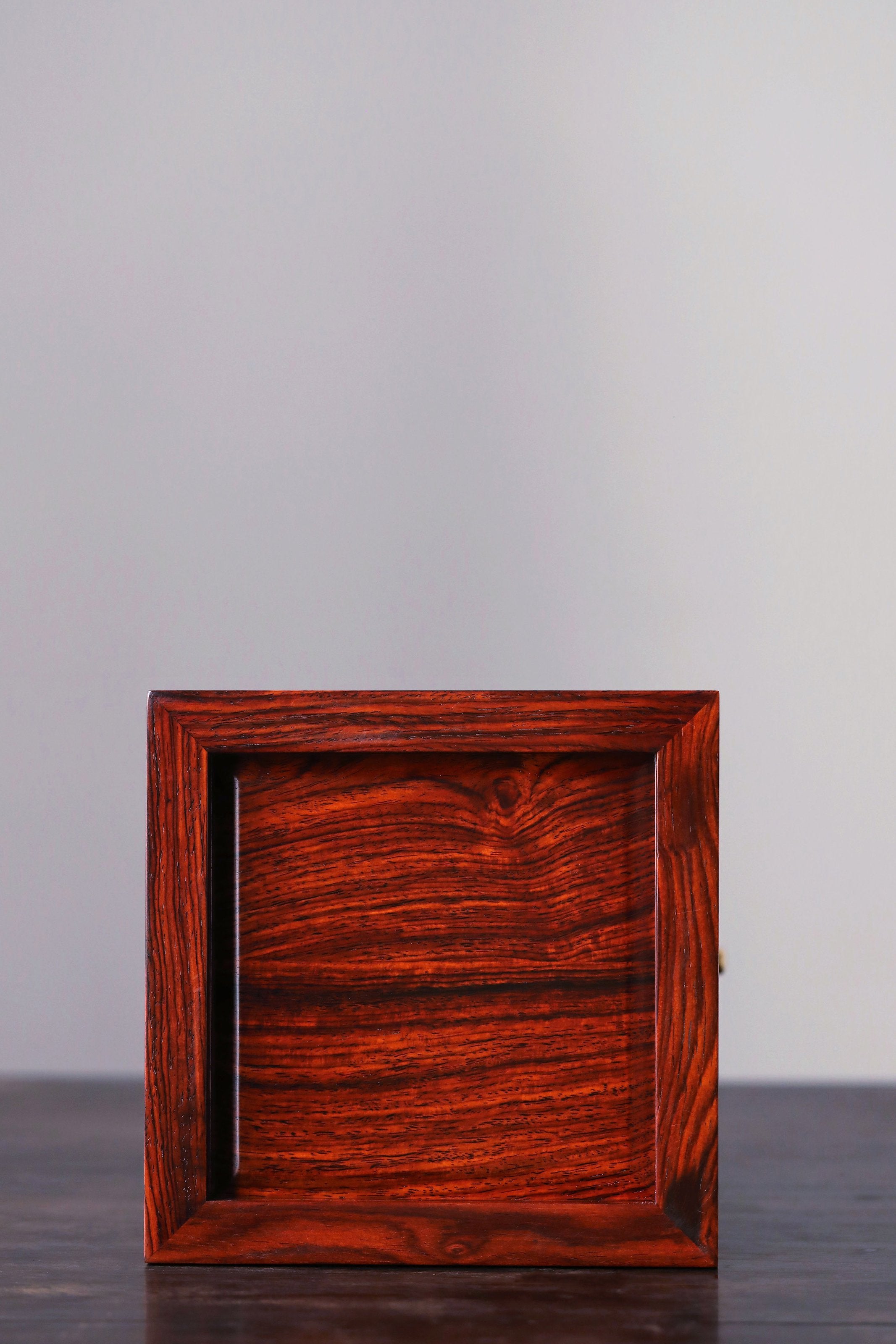 Rosewood square box with carved dragon and phoenix patterns