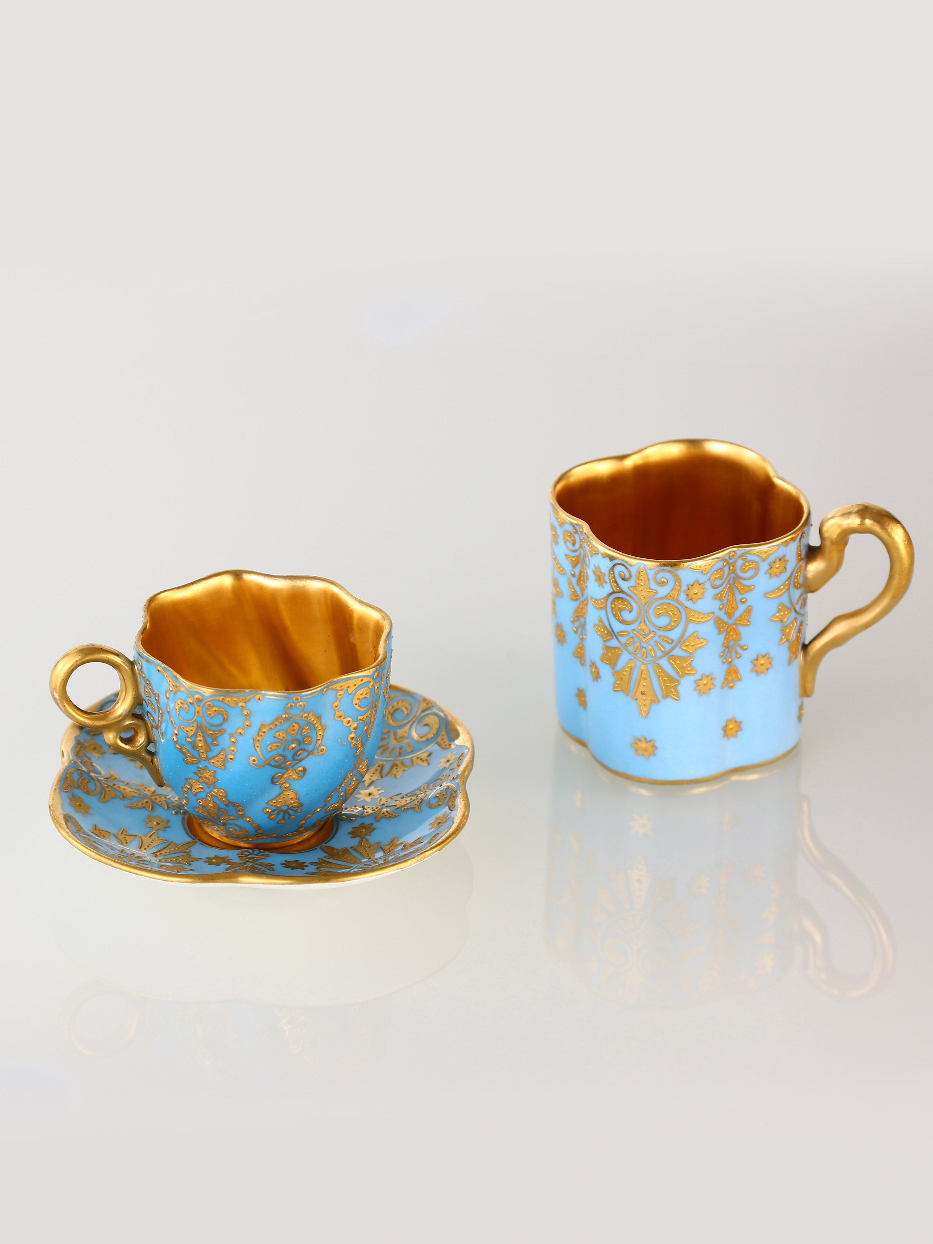 1891 Sky Blue Glazed 24k Gilt-Decorated Lucky Clover Cup