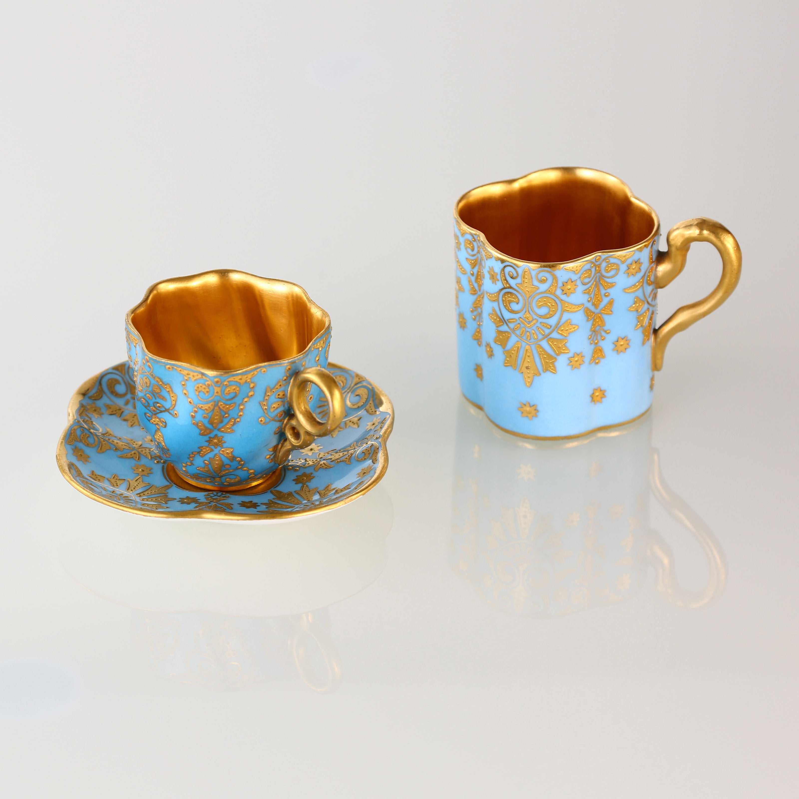 1891 Sky Blue Glazed 24k Gilt-Decorated Lucky Clover Cup