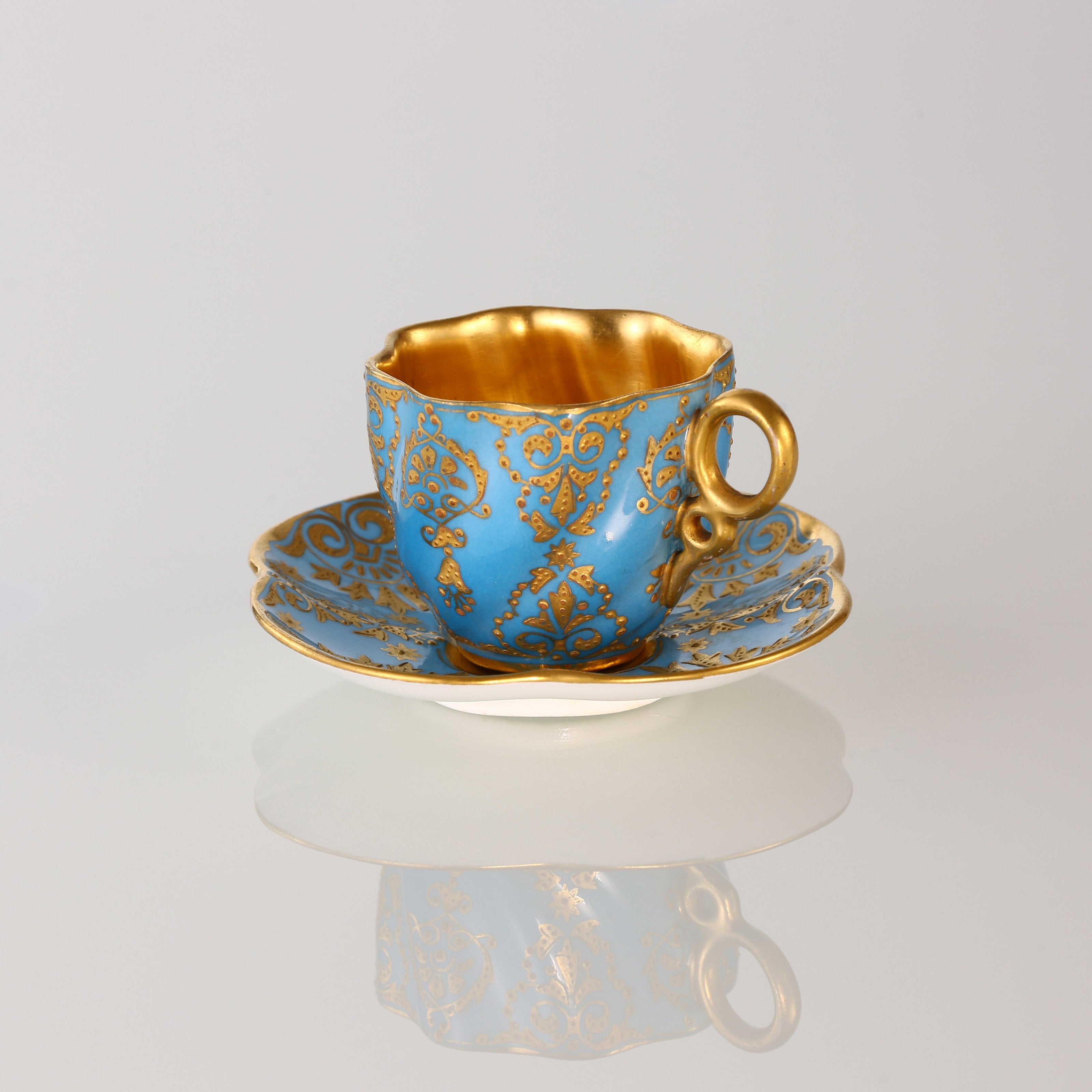 1891 Sky Blue Glazed 24k Gilt-Decorated Lucky Clover Cup