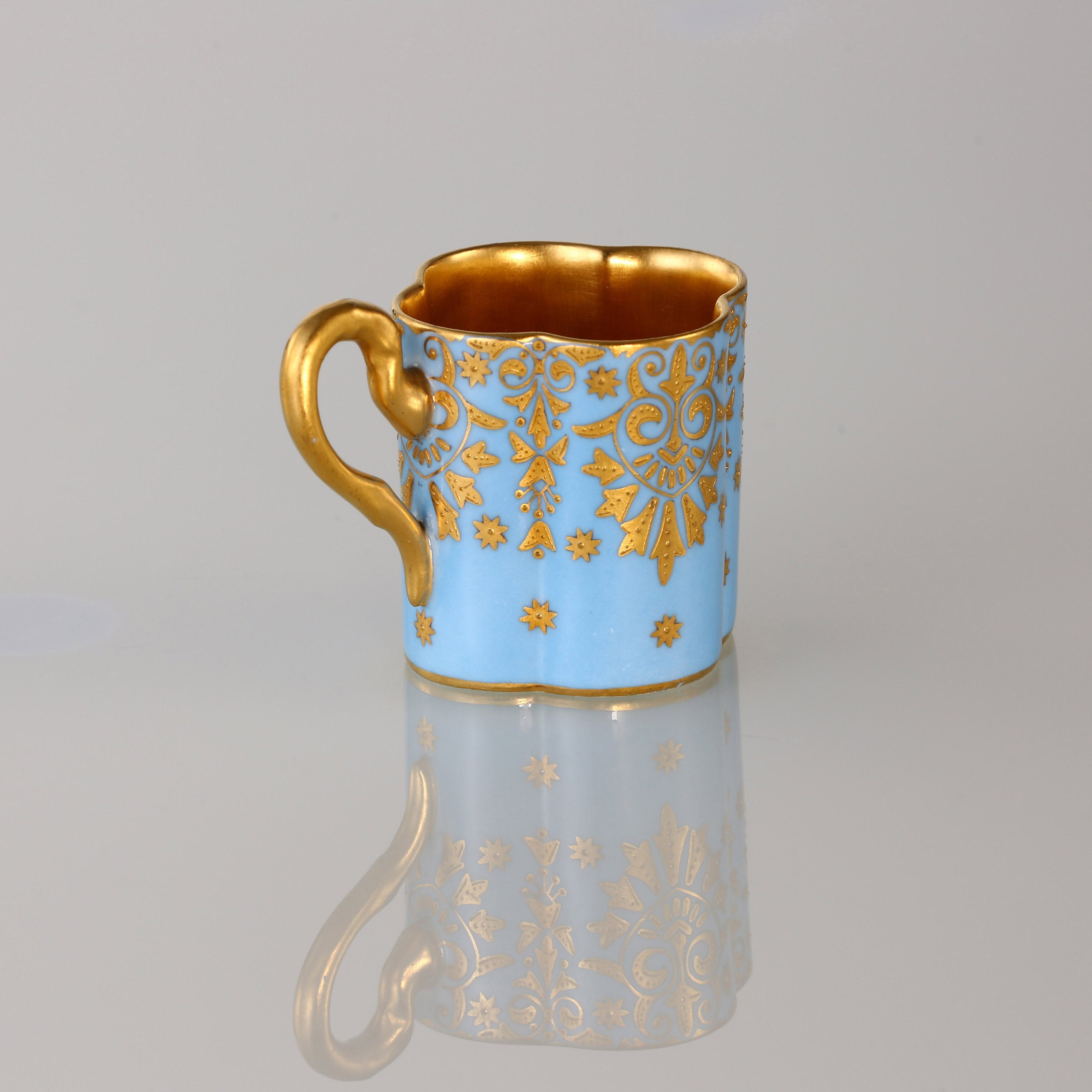 1891 Sky Blue Glazed 24k Gilt-Decorated Lucky Clover Cup