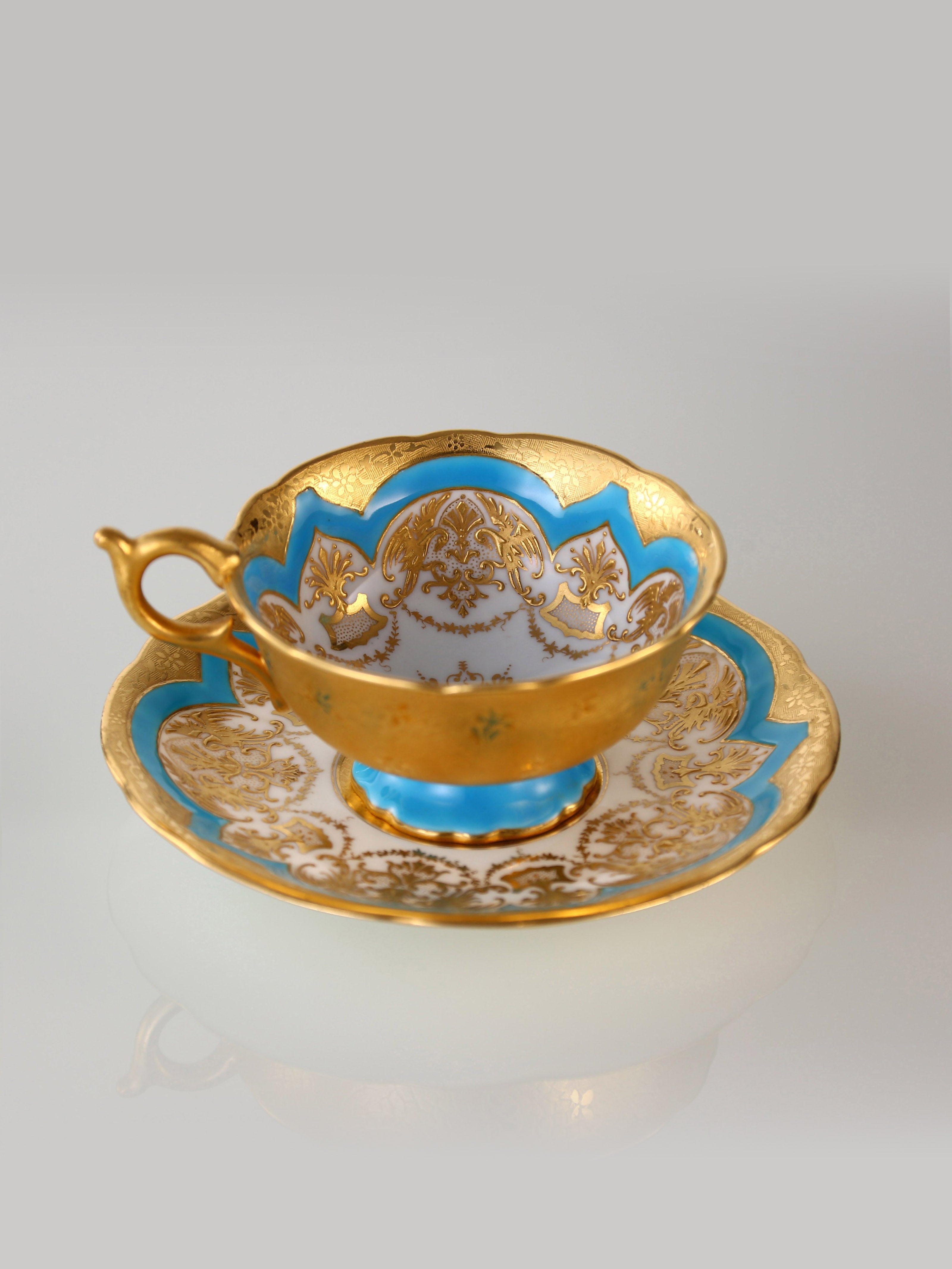 19th-century British antique blue gilt glass