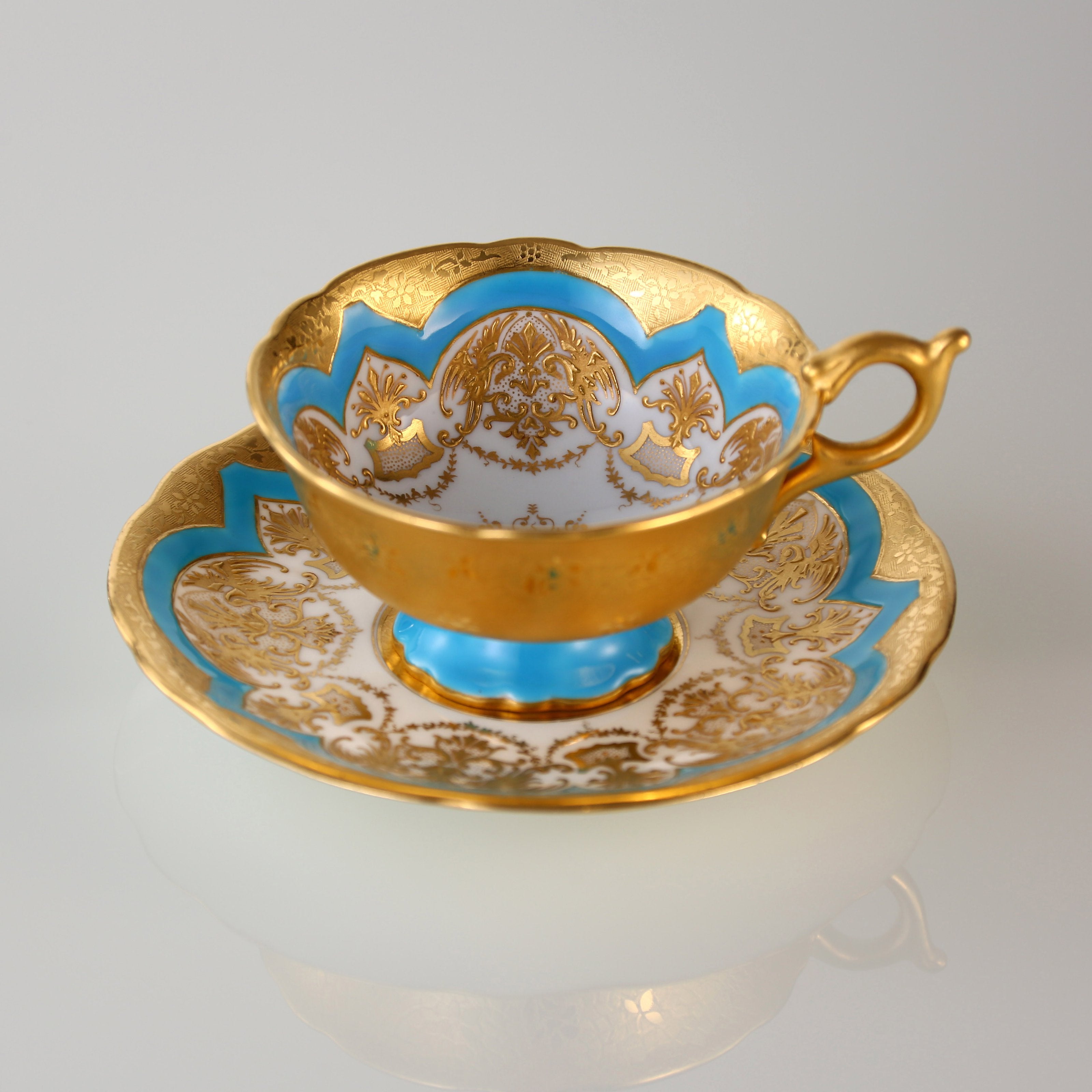 19th-century British antique blue gilt glass