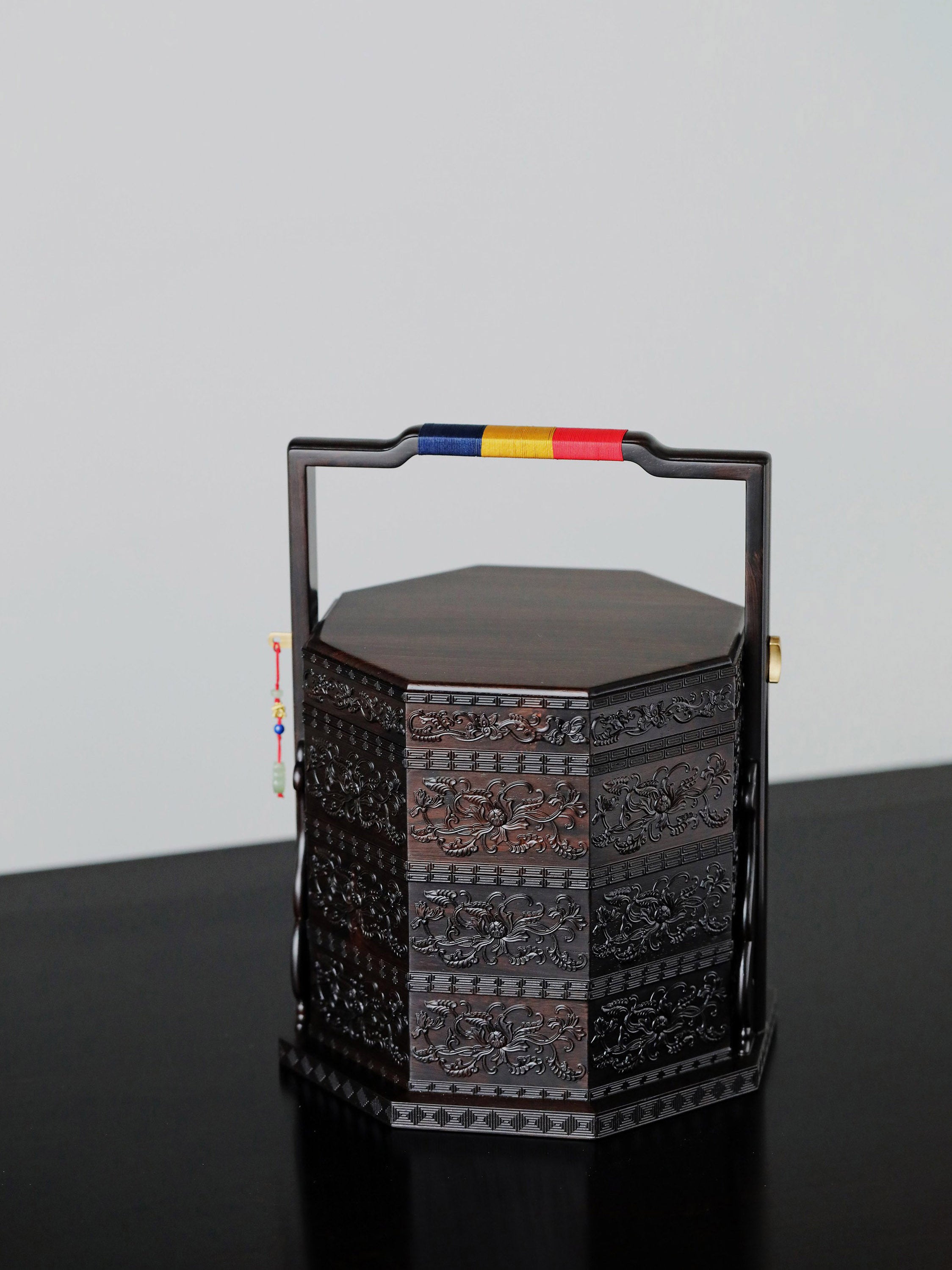 Purple sandalwood carved passionflower octagonal box