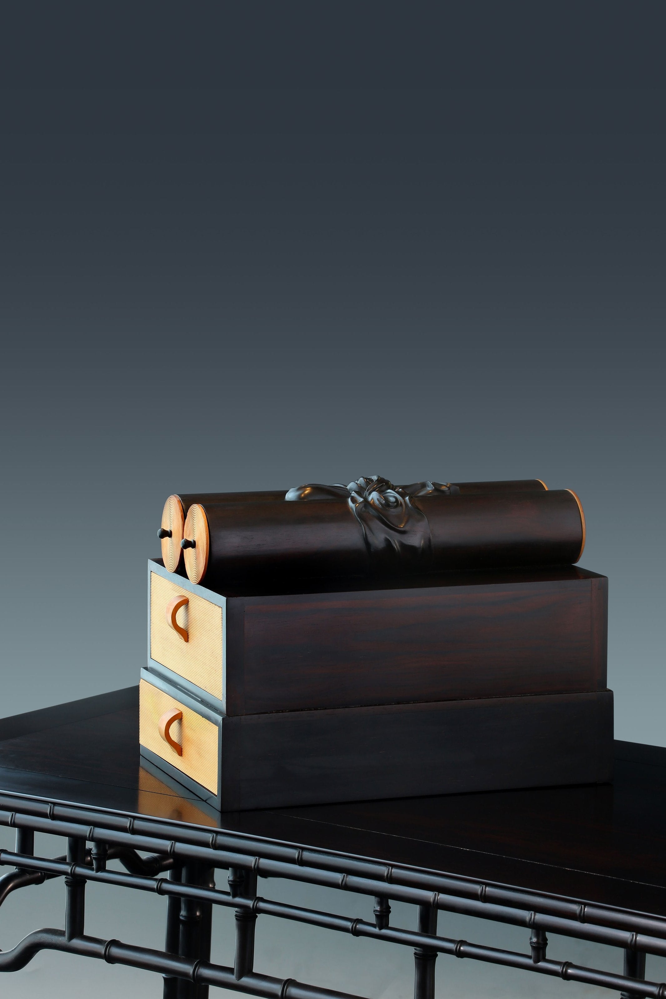 Daya Hall Rosewood Tea Box Inlaid with Boxwood Scroll