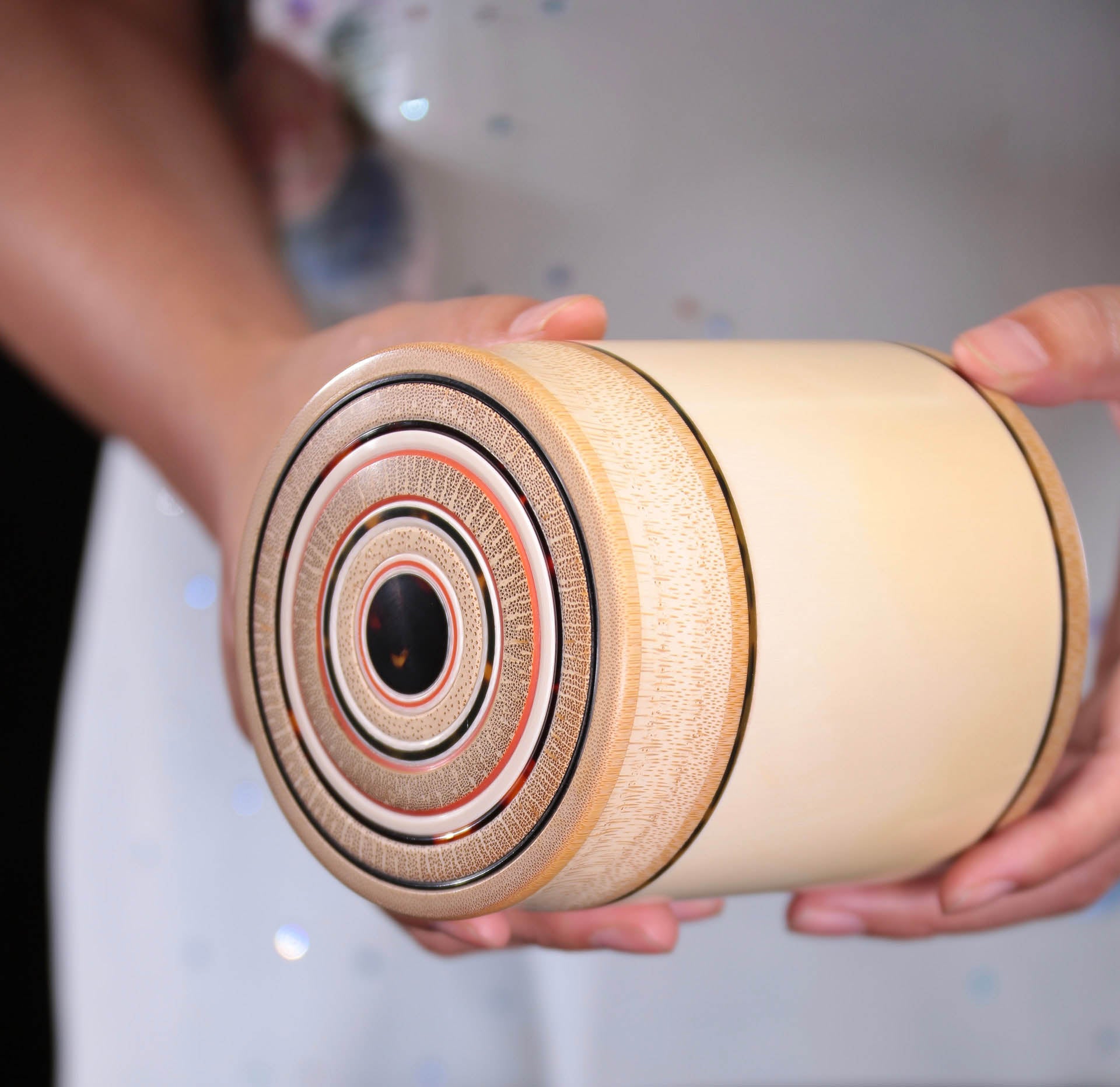 Mammoth ivory inlaid bamboo tea canister