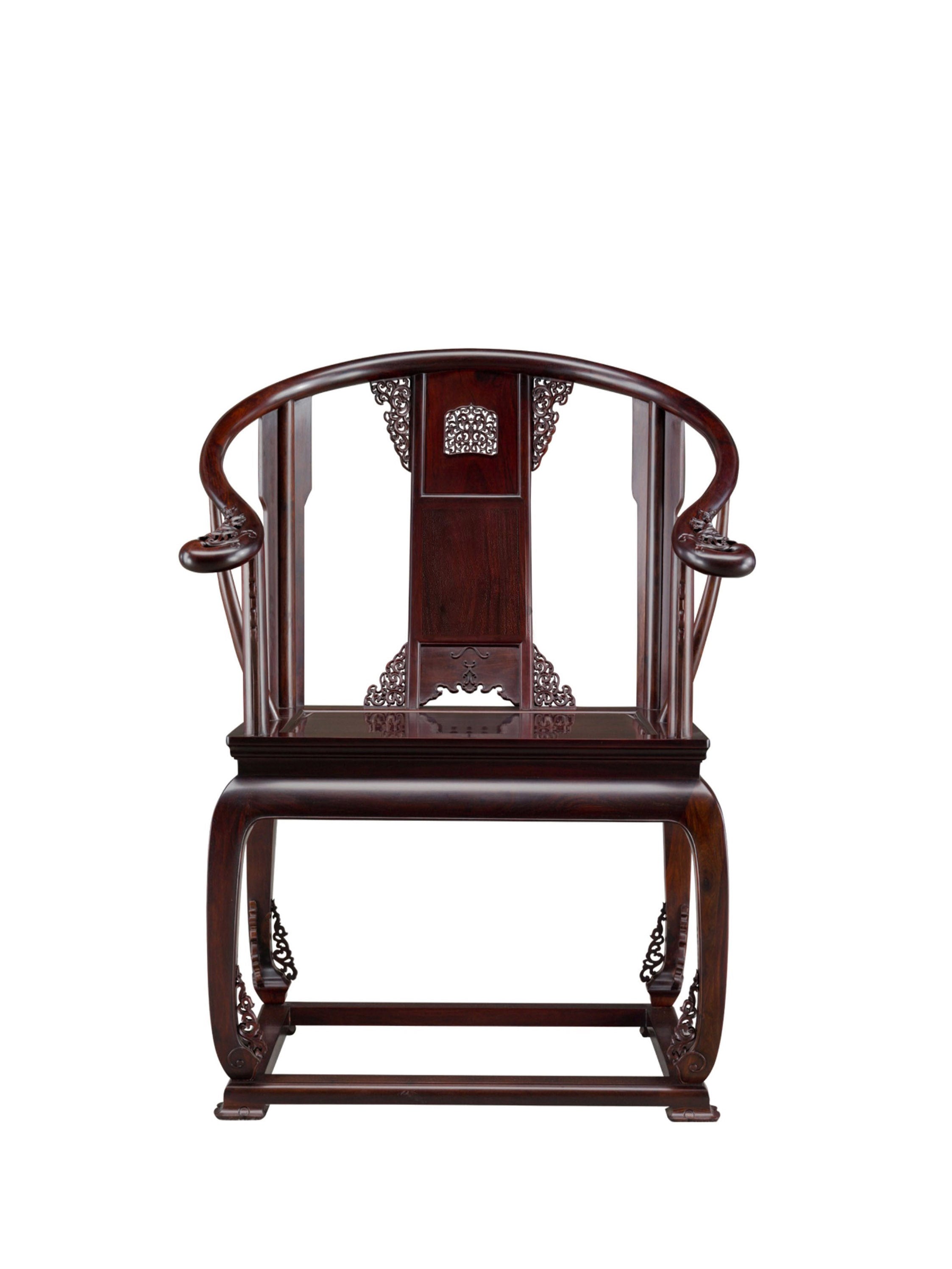 Small-leaf rosewood/Zambian rosewood scroll pattern waistband armchair