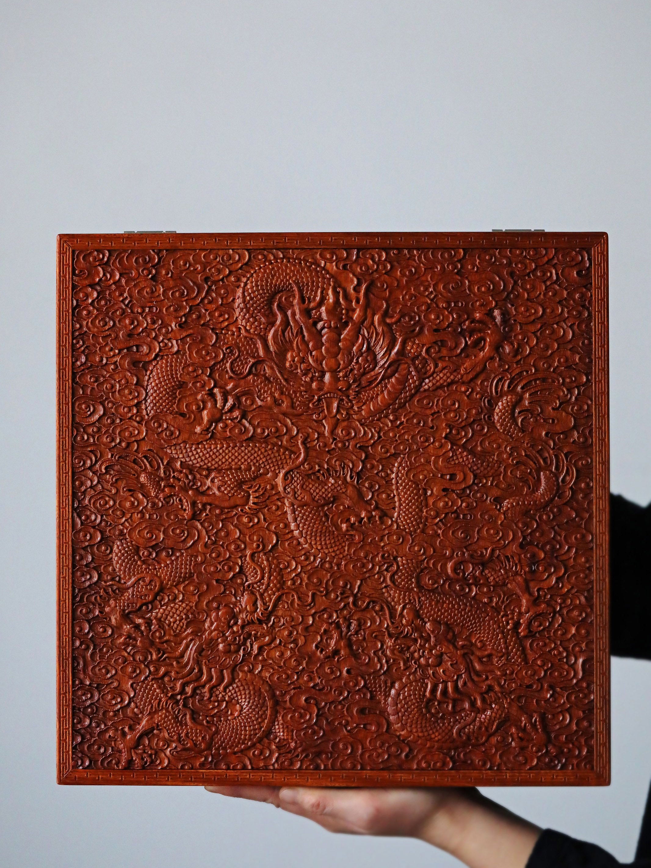 Burmese Flower Dragon Soaring Ten Thousand Miles Fully Carved Tea Box