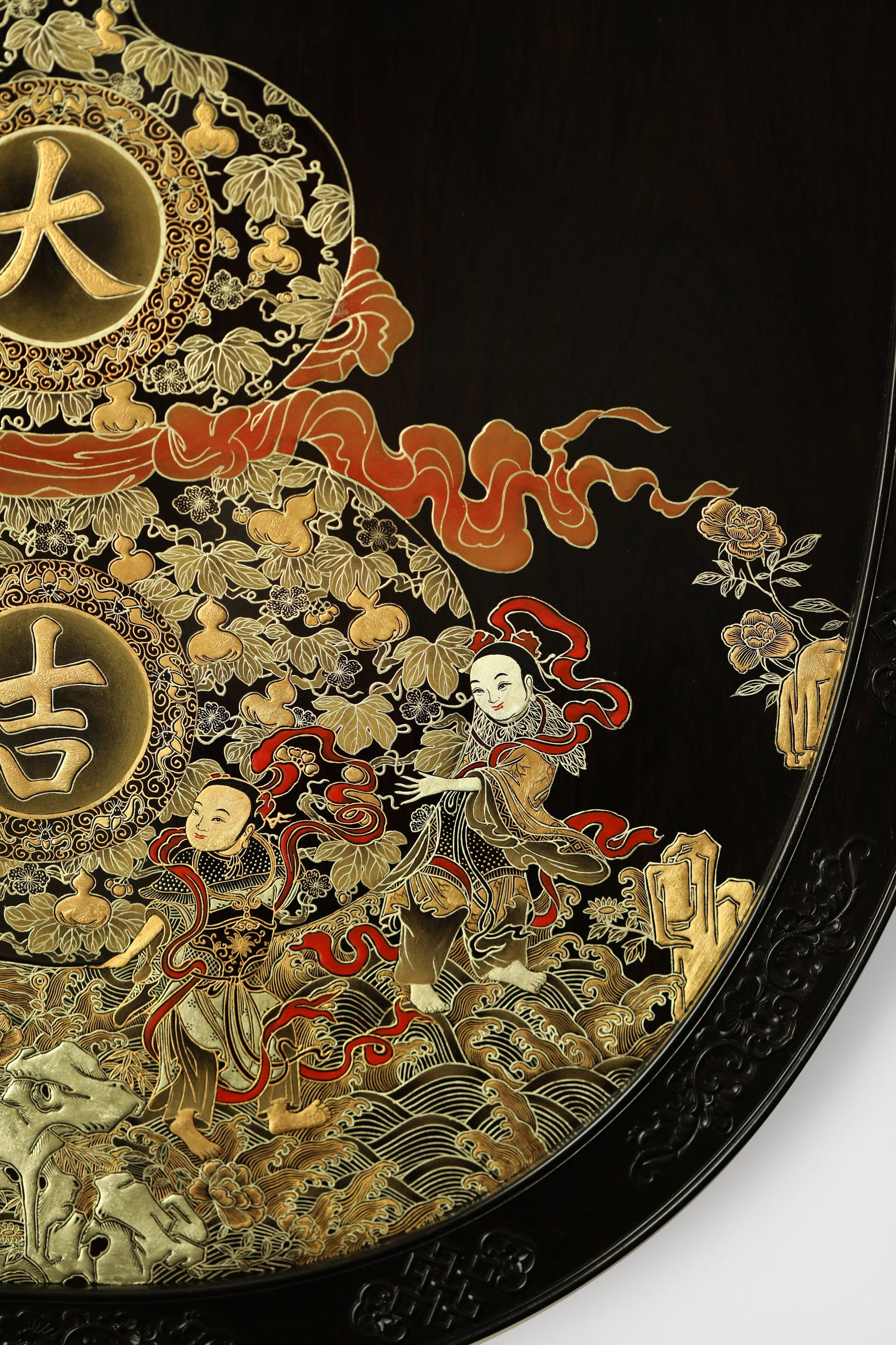 Purple sandalwood gilt auspicious vase flower hanging screen