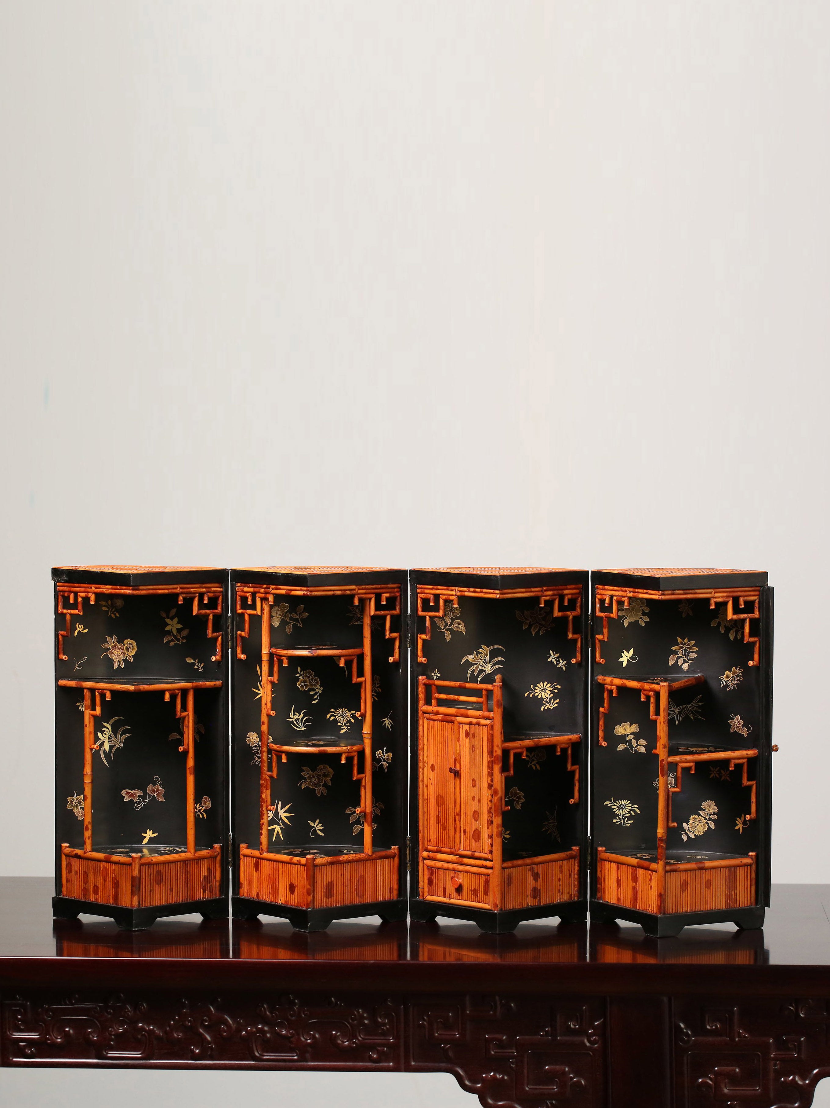 Xiangfei bamboo inlaid table with multi-treasure cabinet