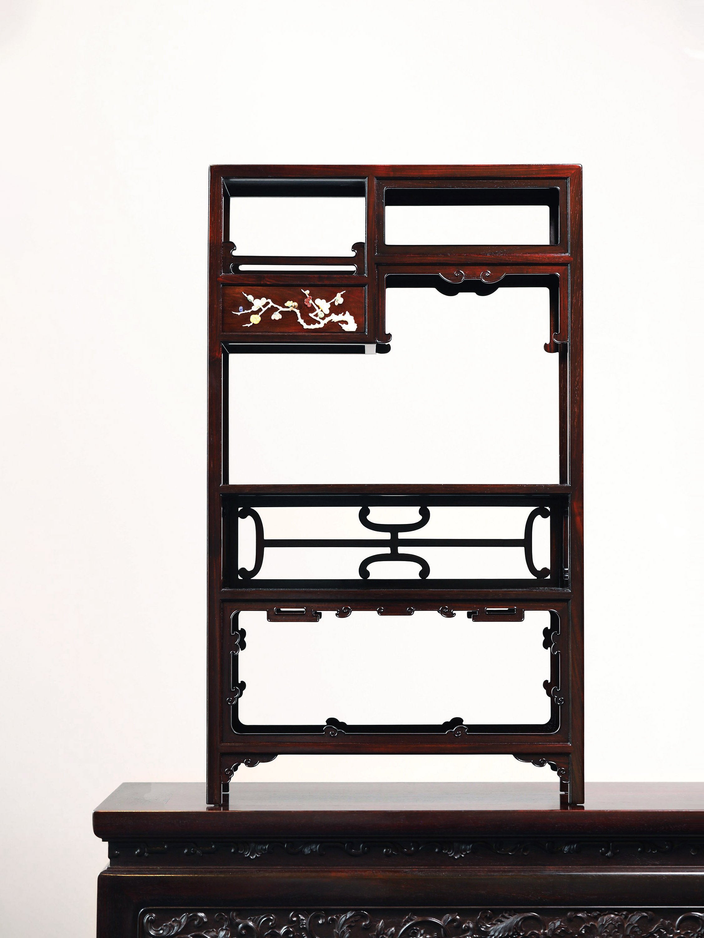 Rosewood inlaid table with multi-treasure cabinet