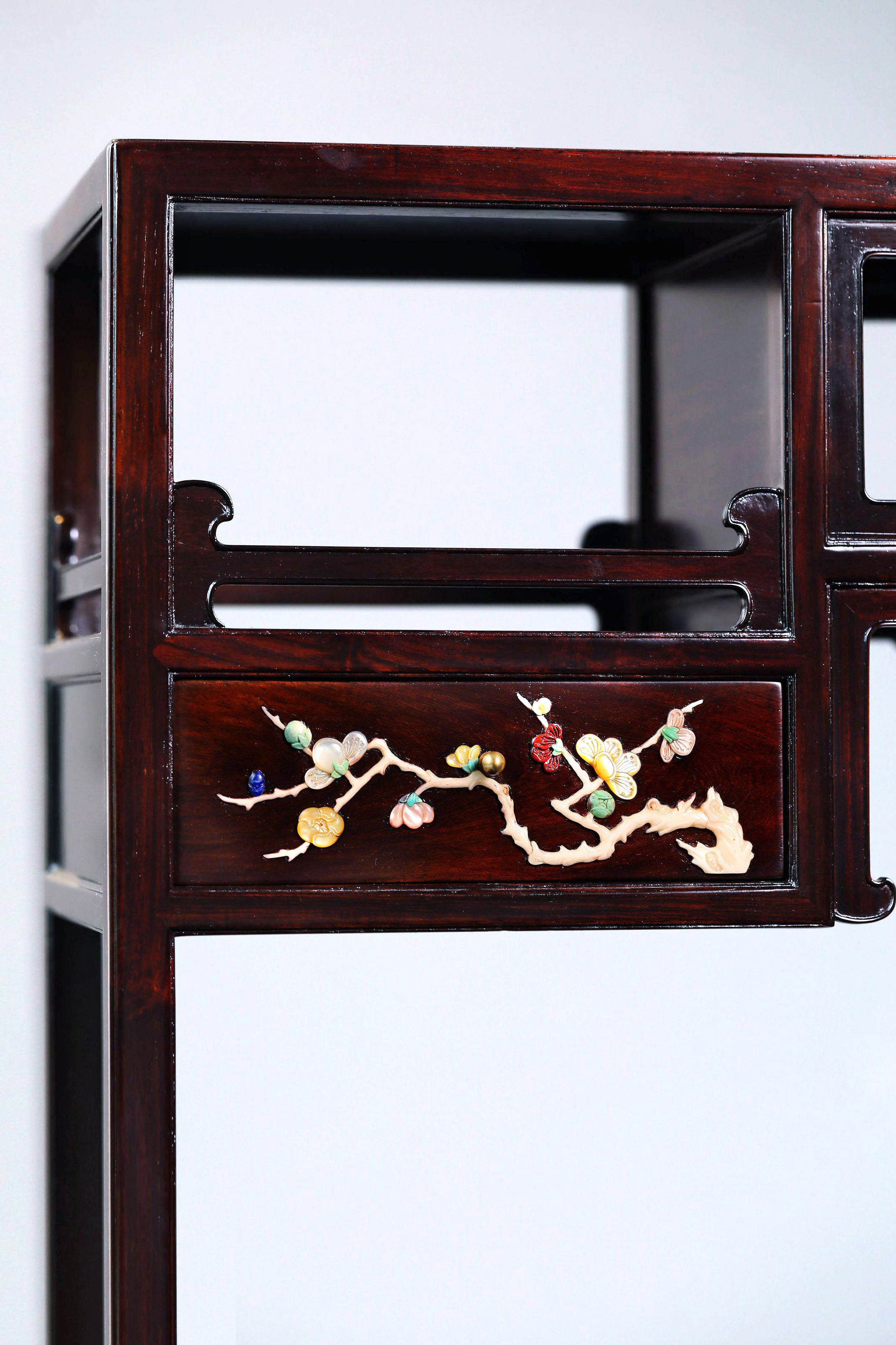Rosewood inlaid table with multi-treasure cabinet