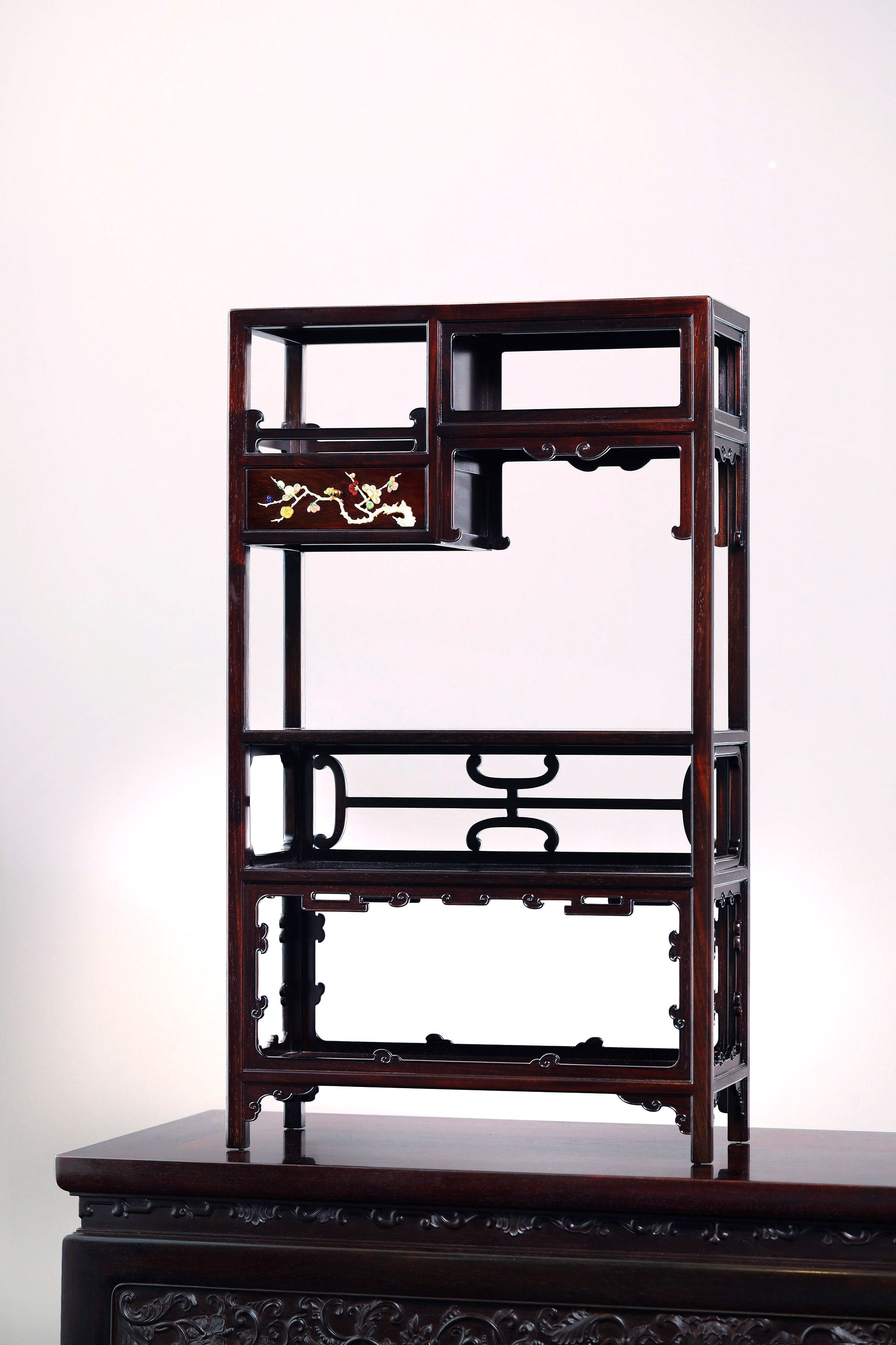 Rosewood inlaid table with multi-treasure cabinet