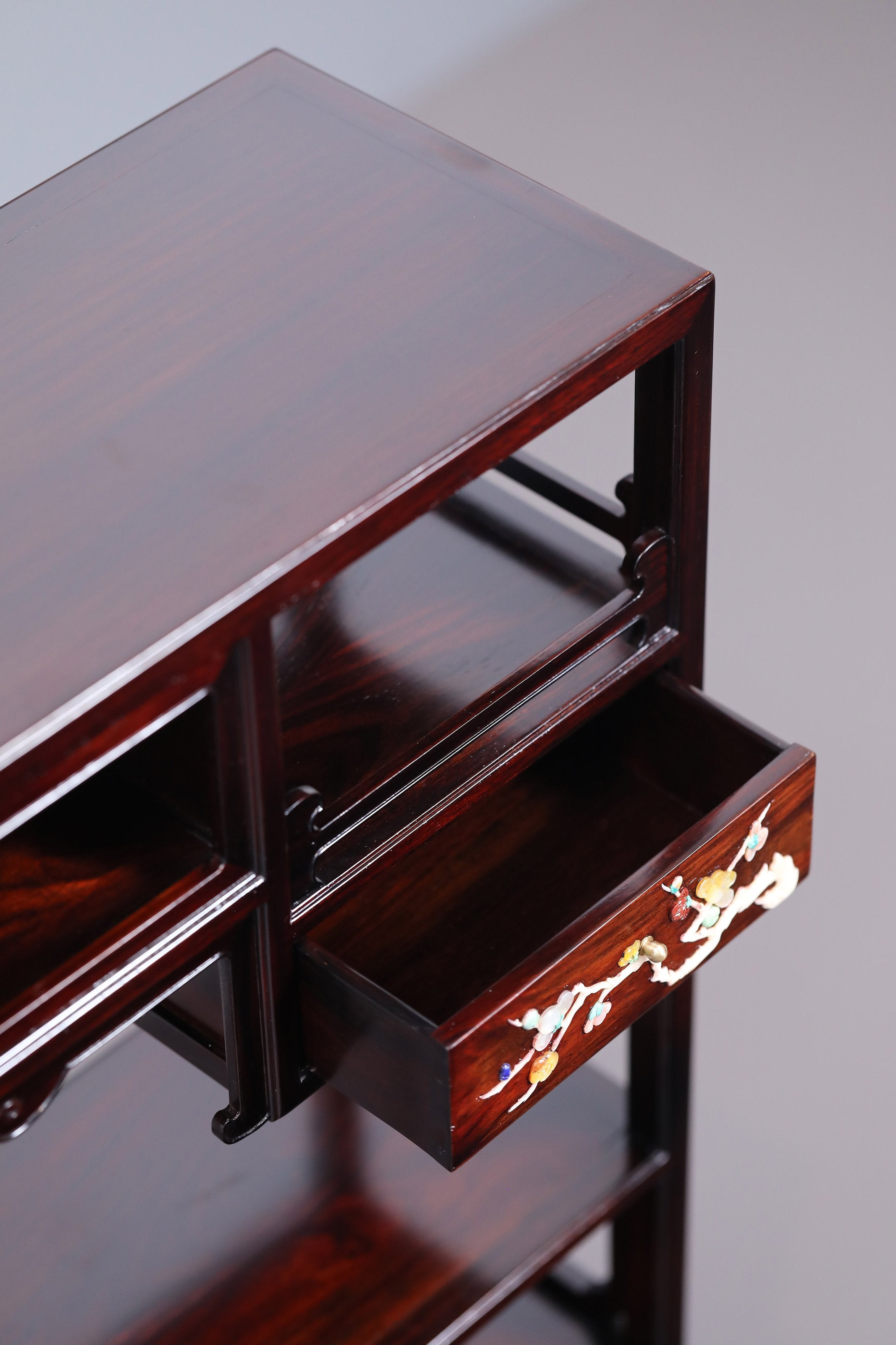 Rosewood inlaid table with multi-treasure cabinet