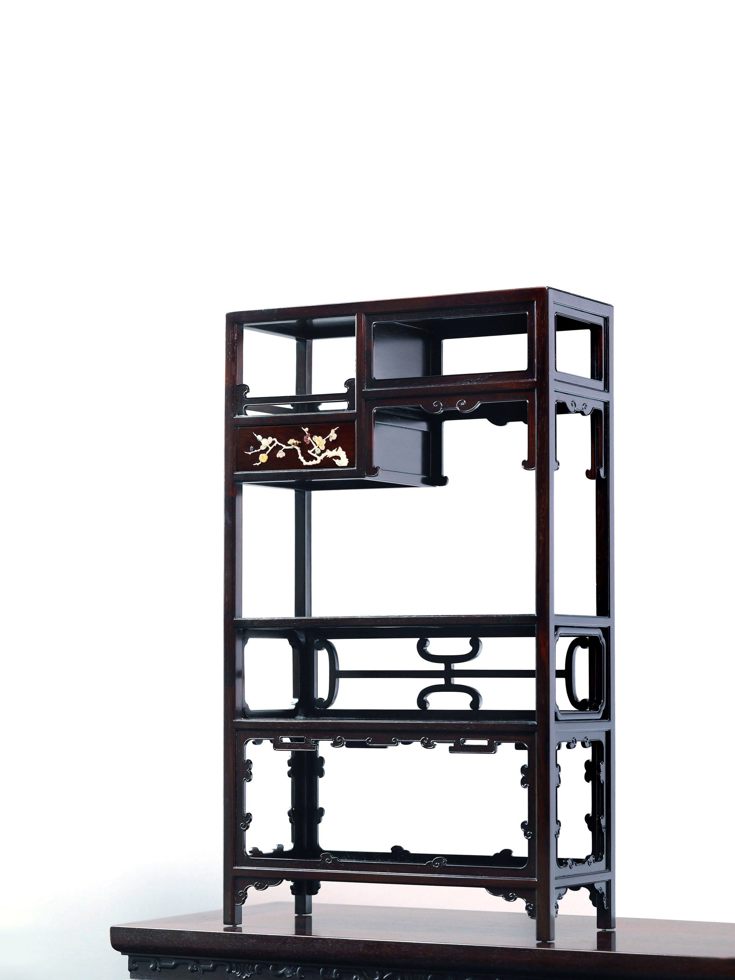 Rosewood inlaid table with multi-treasure cabinet