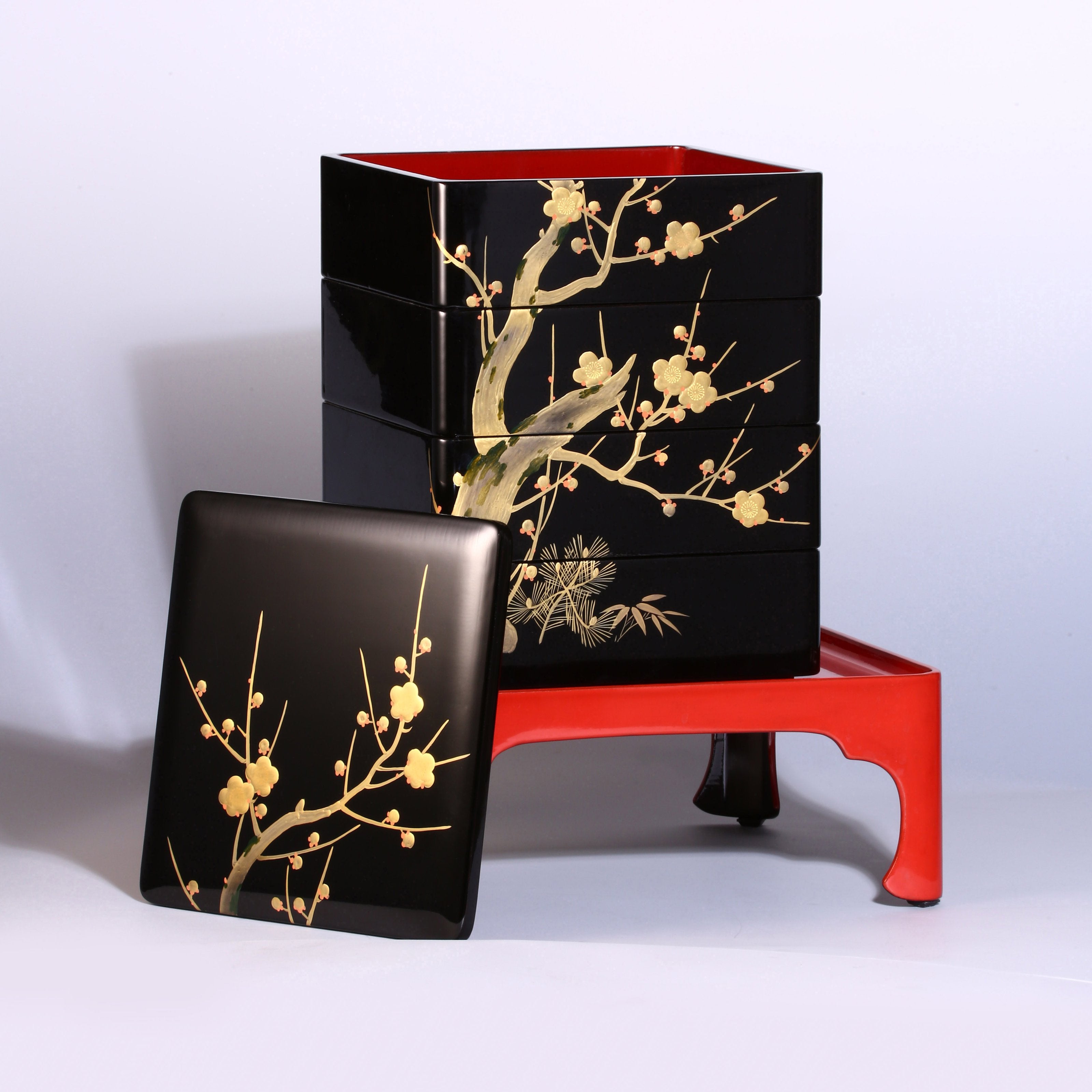Japanese "Braving Snow and Frost" Lacquerware Box