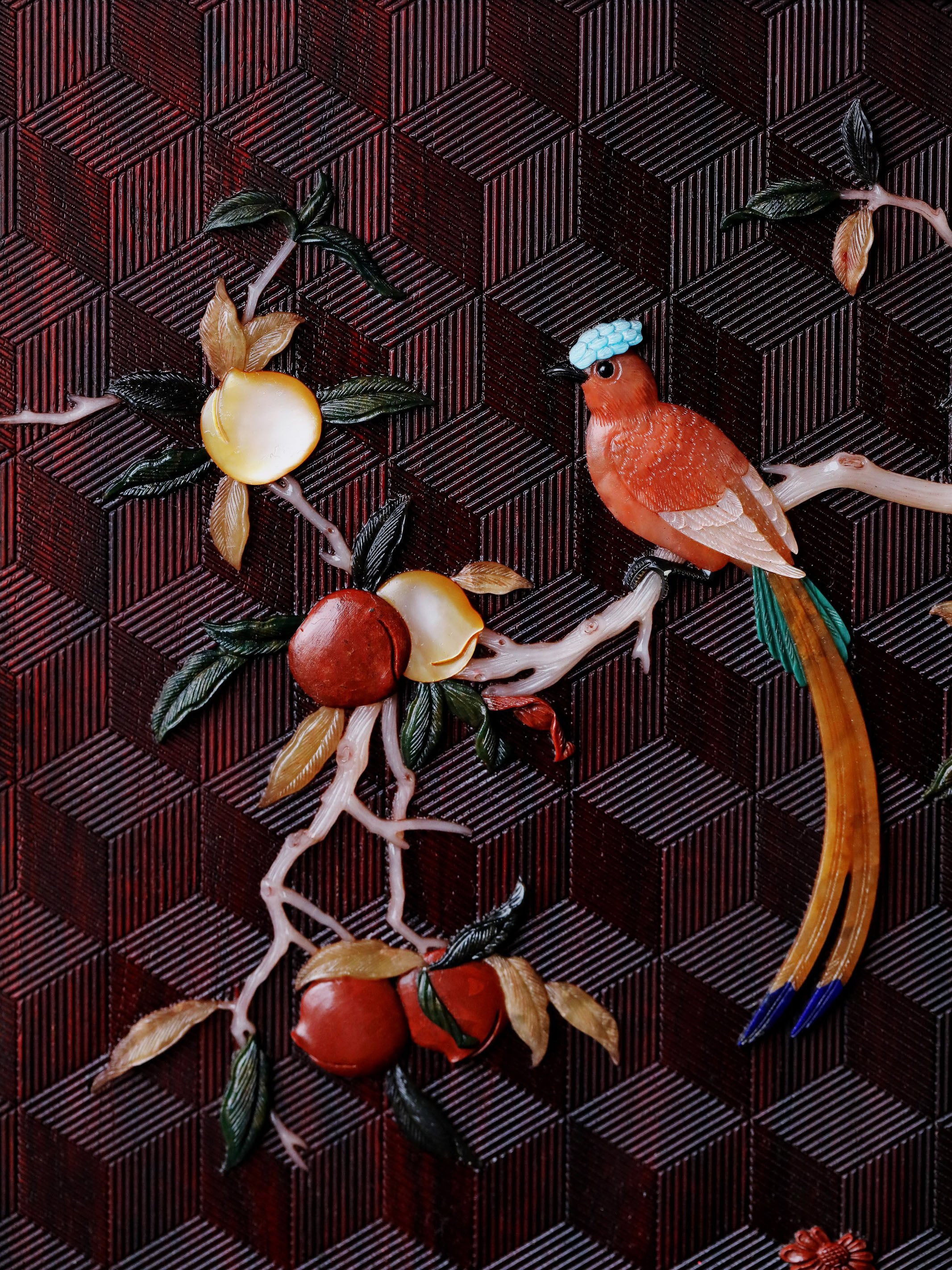 Small-leaf sandalwood inlaid table with antique display shelf