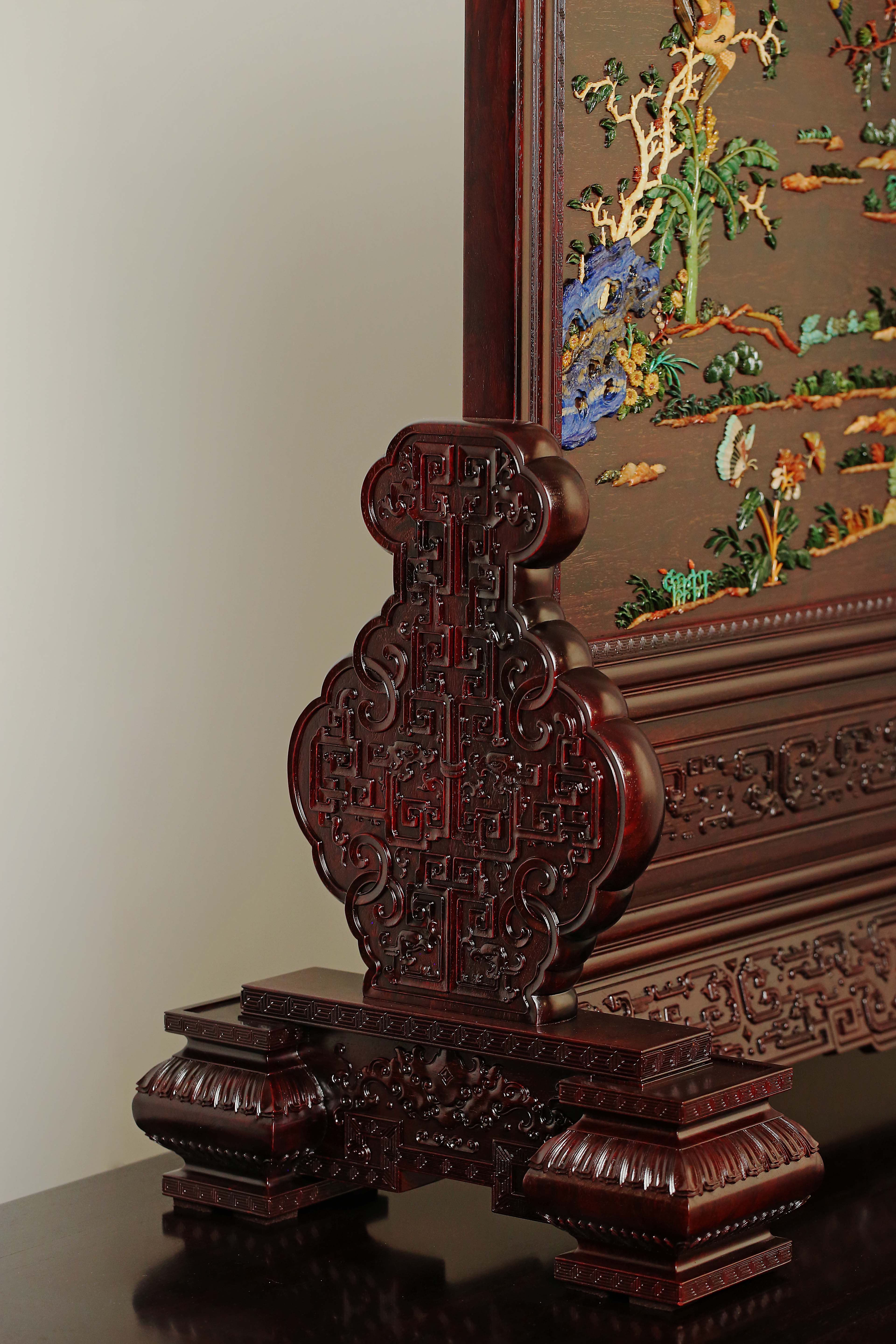 Extra Large Insert Screen with Hundred Birds Inlaid with Treasures