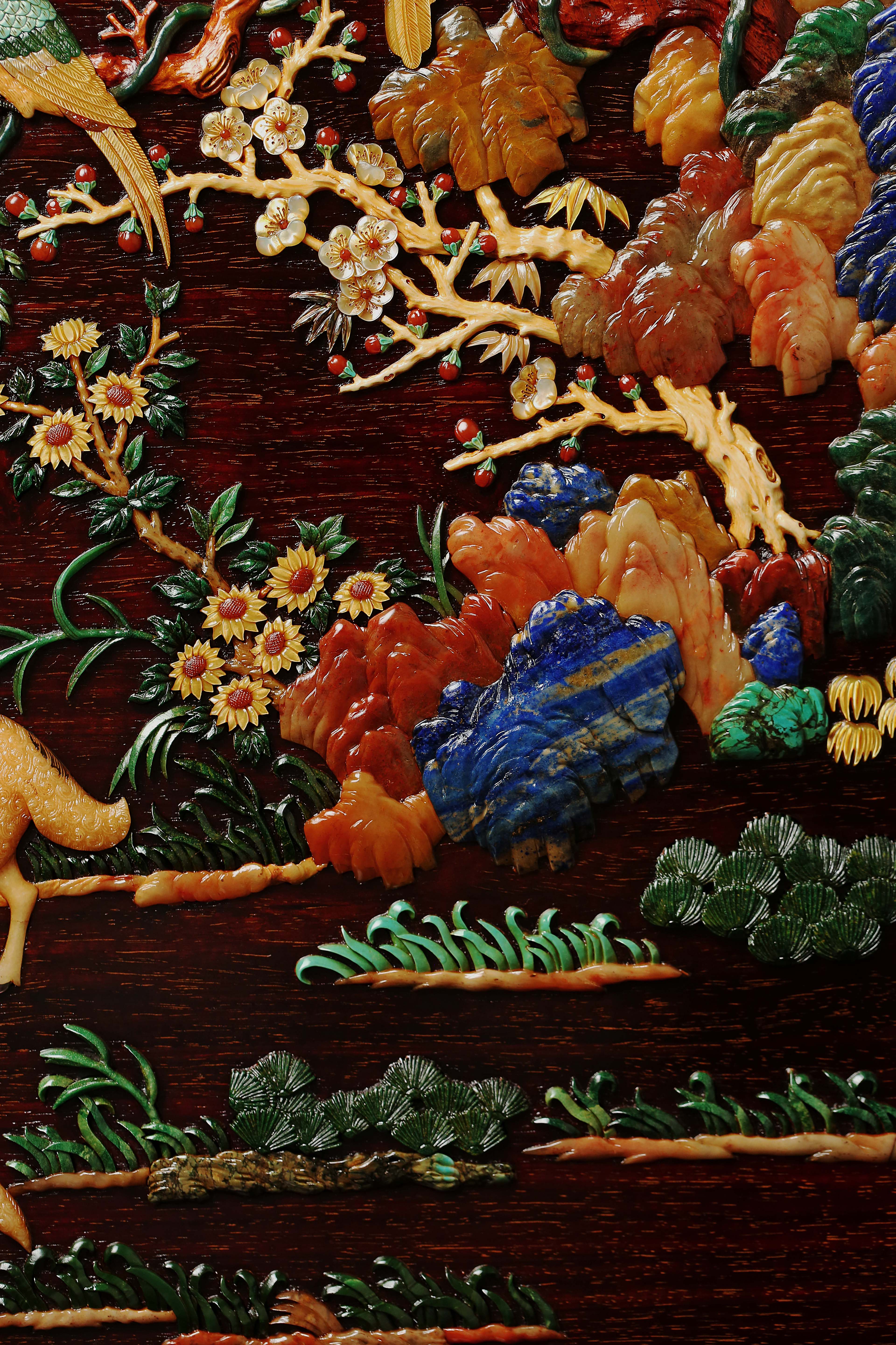 Extra Large Insert Screen with Hundred Birds Inlaid with Treasures