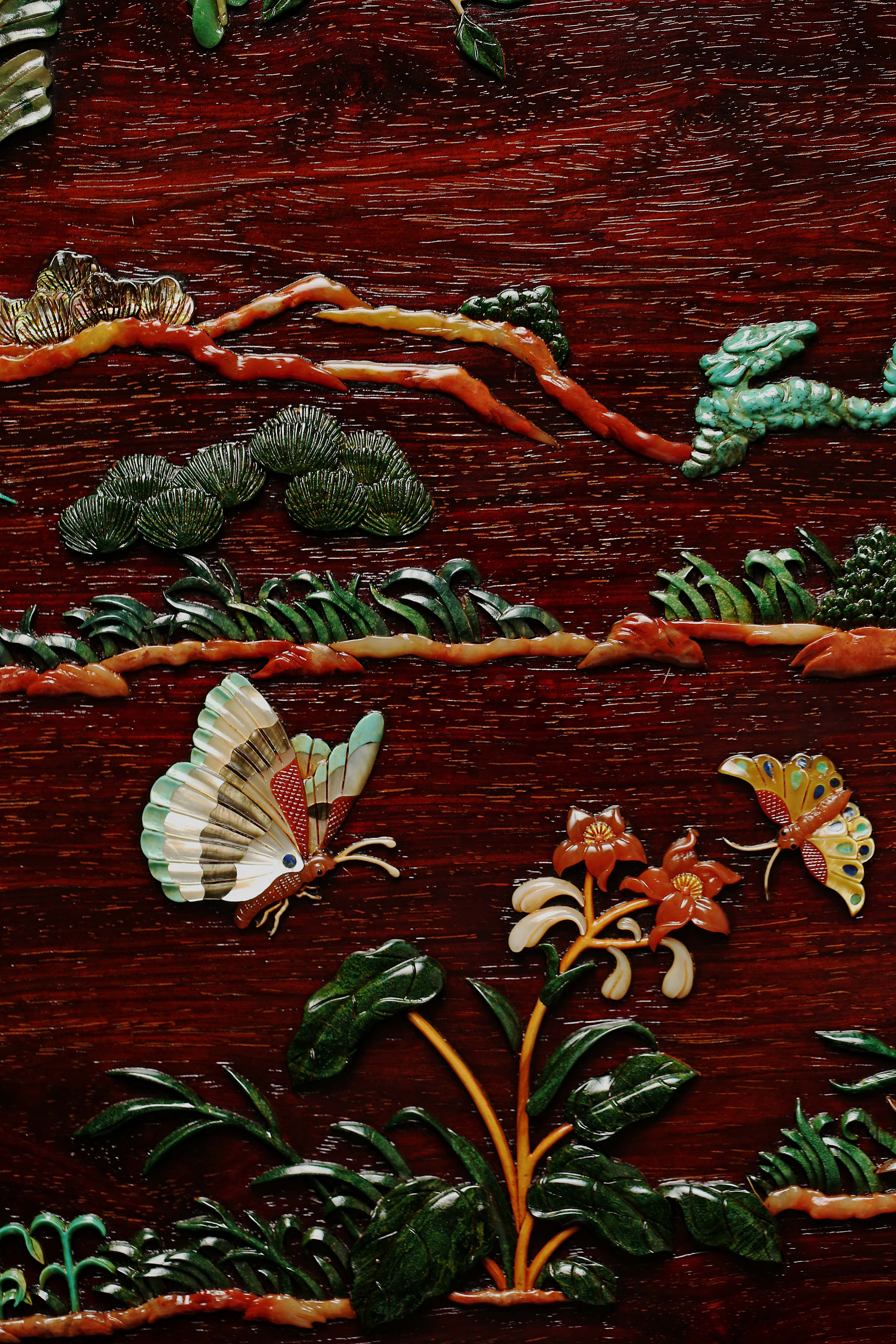 Extra Large Insert Screen with Hundred Birds Inlaid with Treasures